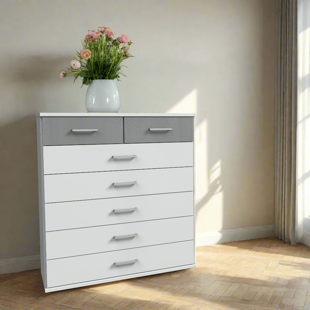White Chest of Drawers COMODO Medium Chest, 7 Drawers