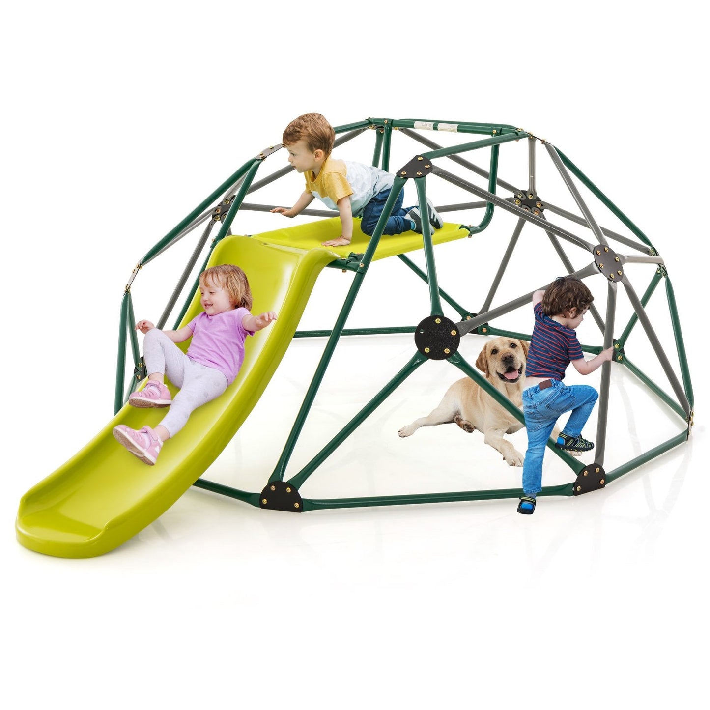 Geometric Dome Climber with Slide and Fabric Cushion-Grey