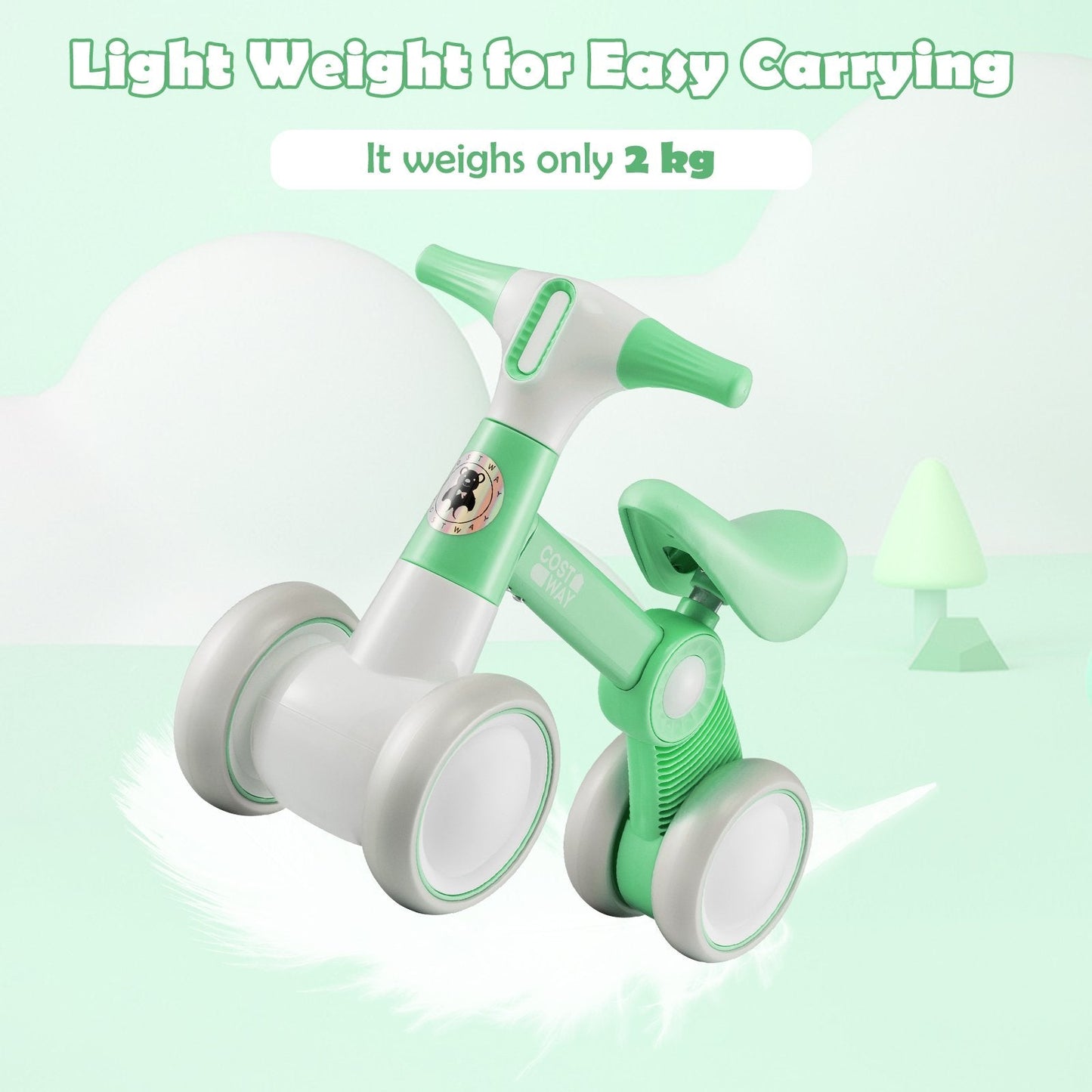 Cute Baby Balance Bike 4 Wheels with Steering Handlebars No Pedal-Green