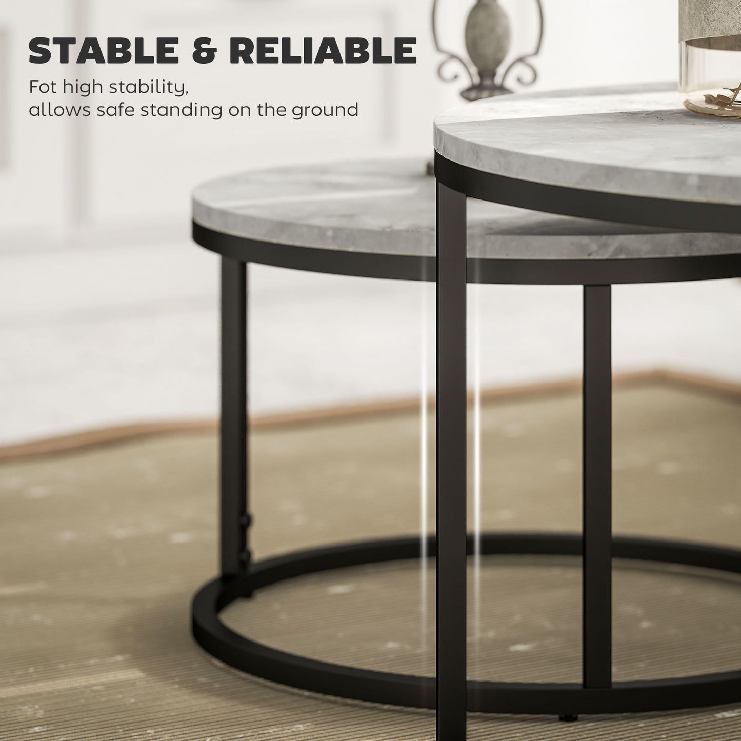 HOMCOM Set of Two Marble-Effect Stacking Tables - Wood Grey