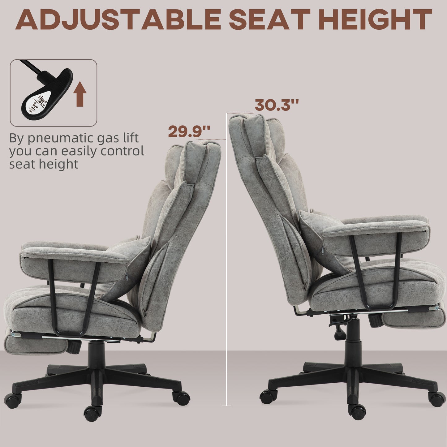 HOMCOM Office Chair with 6 Point Massage and Heat, Ergonomic Desk Chair with Foot Rest, Lumbar Support, Reclining Function and Wide Seat, Height-Adjustable High Back Swivel Rolling for Home, Grey