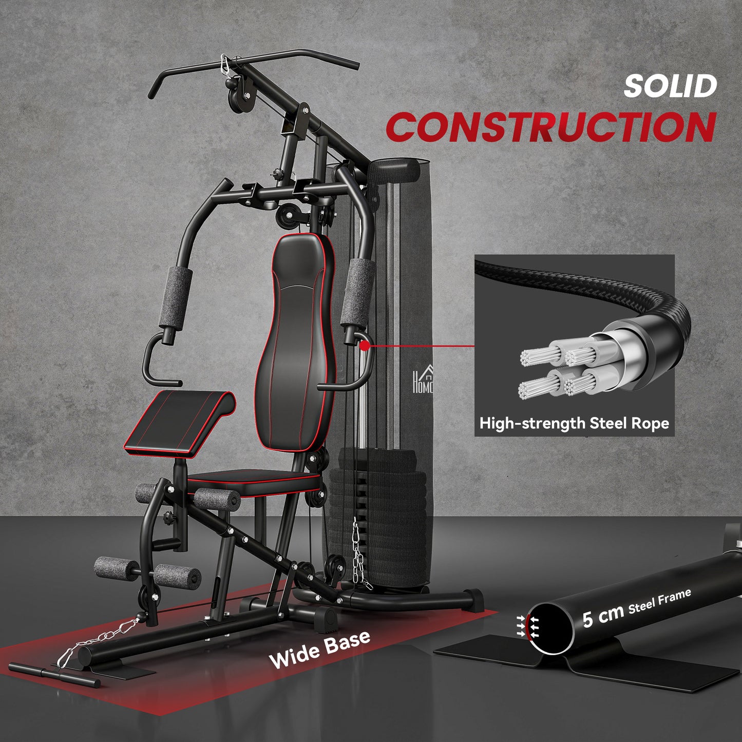 HOMCOM Multifunctional Home Gym Equipment Workout Station, Chest Station, Butterfly Press & Leg Developer, 45kg Weight Stack Multi Gym Machine Fitness Equipment for Full Body Fitness