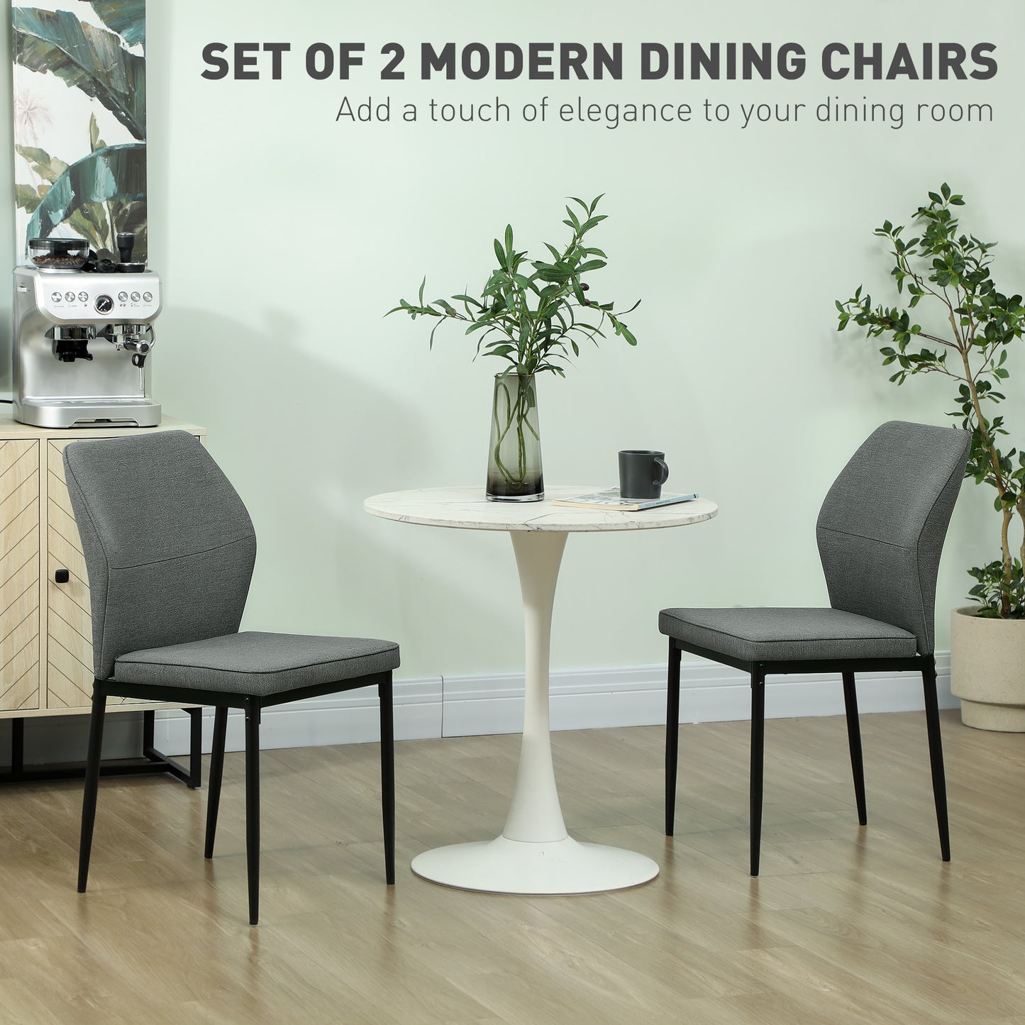HOMCOM Velvet Dining Chairs Set of 2, Modern Upholstered Kitchen Chairs with Metal Legs, Curved Back and Padded Seat, Armless Side Chairs for Dining Room, Bedroom, Living Room, Grey