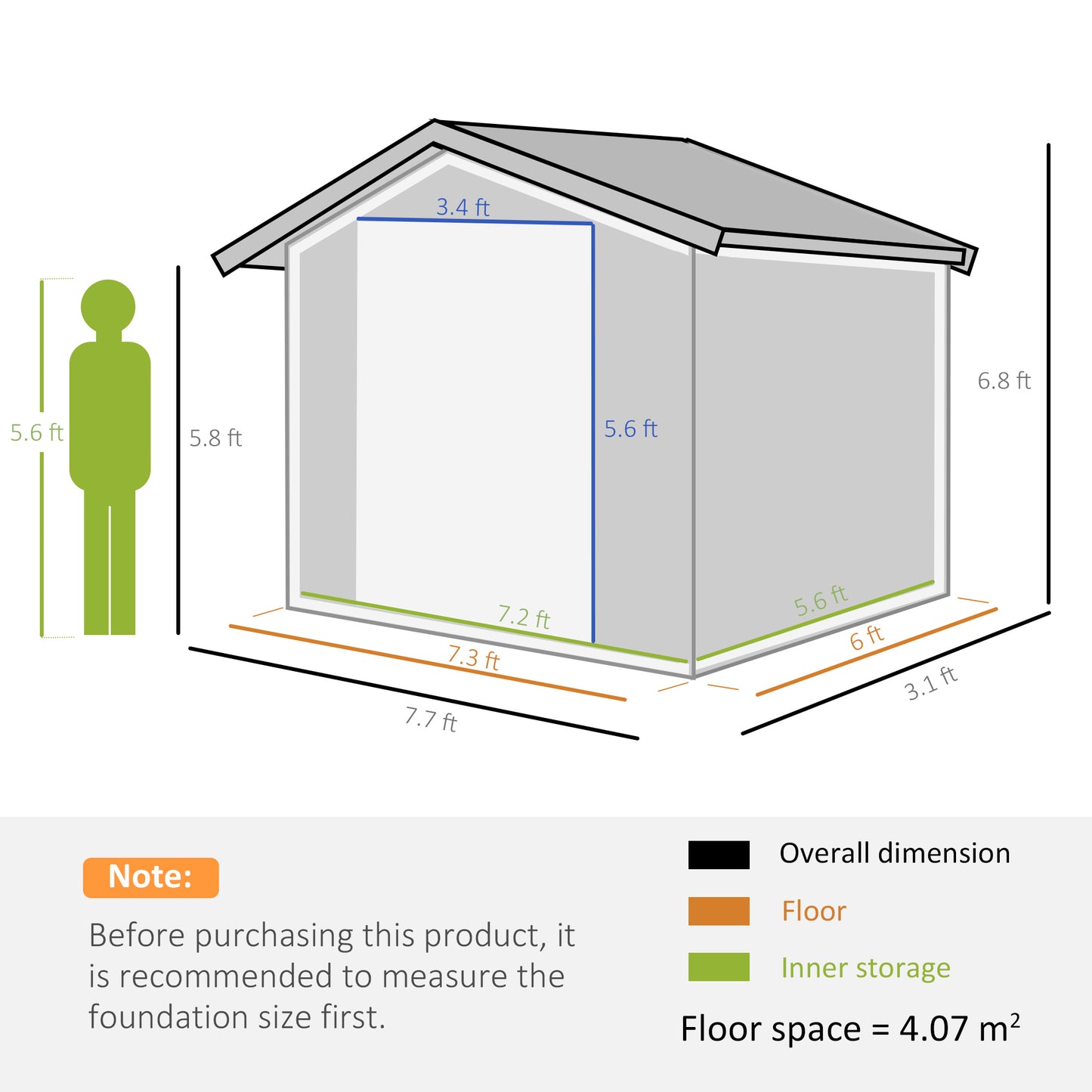 Outsunny 8 x 6ft Metal Garden Shed, House Hut Gardening Tool Storage with Ventilations, Sliding Door, Sloped Roof and Foundation Kit for Garden, Patio, Brown