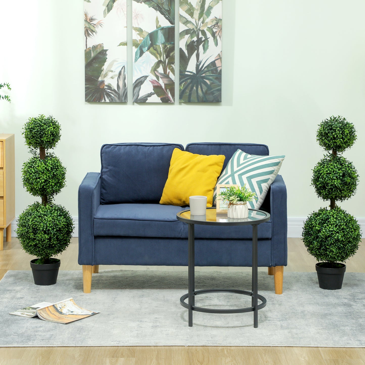 HOMCOM Set of 2 Decorative Artificial Trees, Topiary Ball-shaped Boxwood Trees in Pot, Fake Plants for Home Indoor outdoor Decor, 100cm, Green