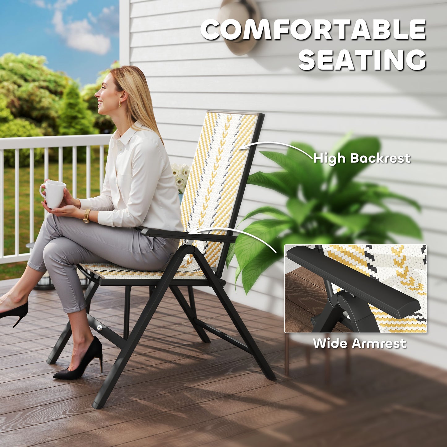 Outsunny Set of Two Rattan Reclining Garden Chairs - Multicolour