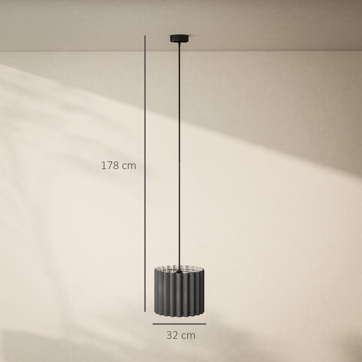 HOMCOM Linen Pendant Light, Modern Wave Ceiling Light Shade, E27 Lampshade for Living Room, Bedroom, Kitchen, Hallway, Black