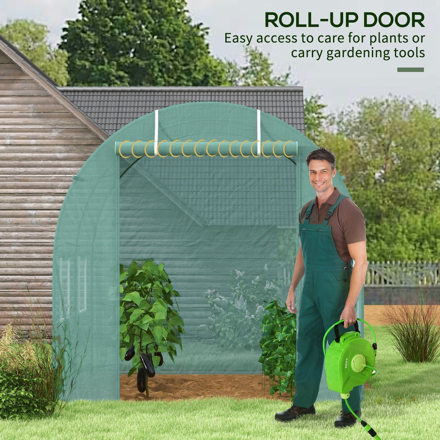 Home Essentials Reinforced Walk in Polytunnel Greenhouse with Roll Up Door, Galvanised Steel Frame and Zipped Door Windows, 2.5 x 2 m
