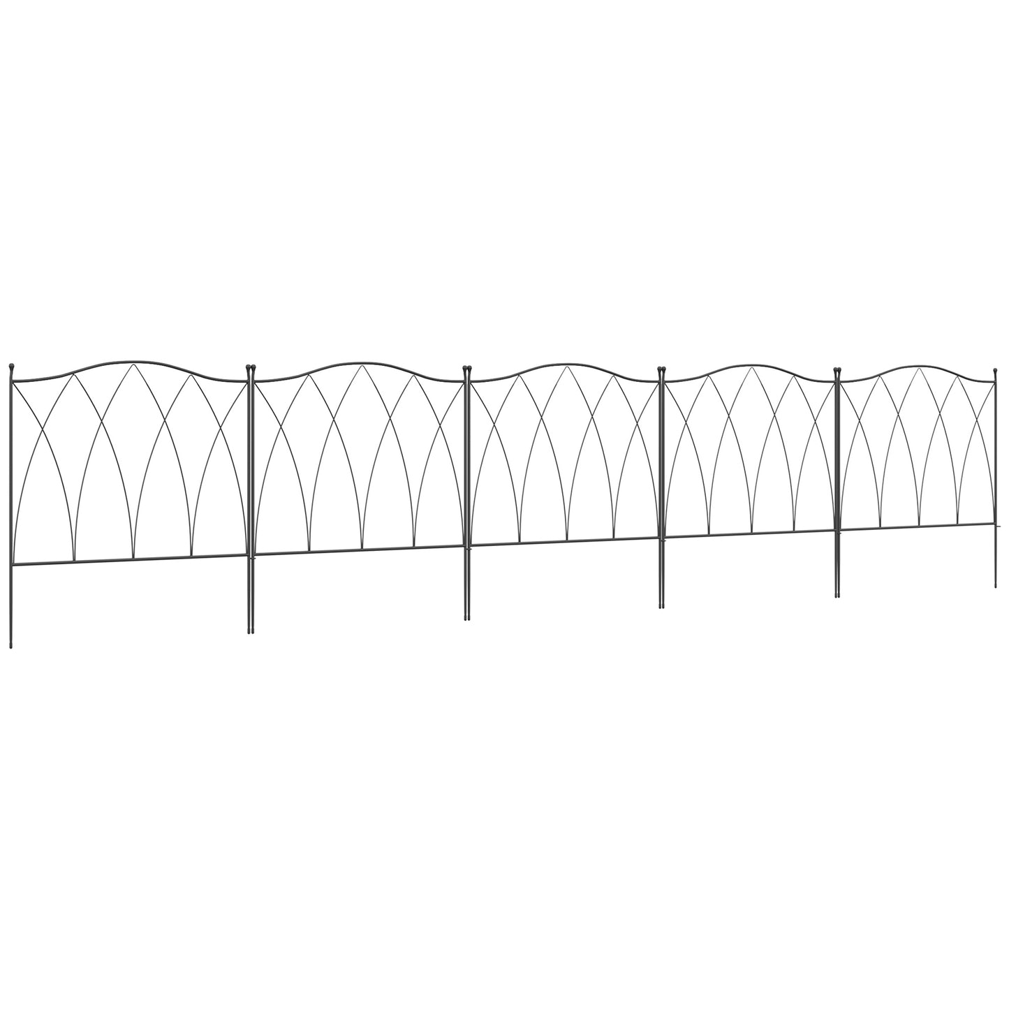 Outsunny Set of Five 61.5cm Decorative Metal Fence Panels - Black
