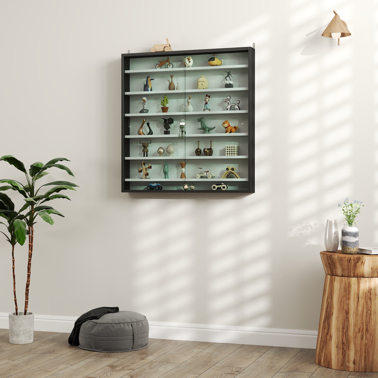 HOMCOM Six Shelf Display Cabinet, with Glass Doors - Black and White