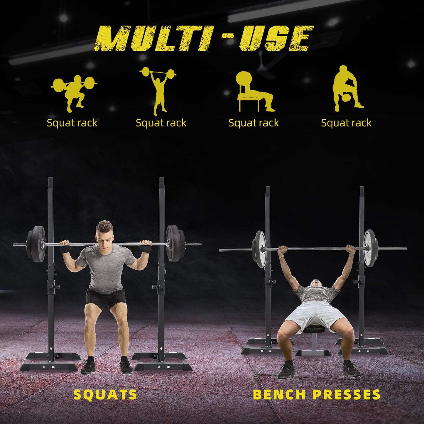 HOMCOM Adjustable Squat Rack, Weight Strength Training Bench Press Rack Weight Bench Supporter for Home Gym Exercise, Max Load 150kg, 124-154cm