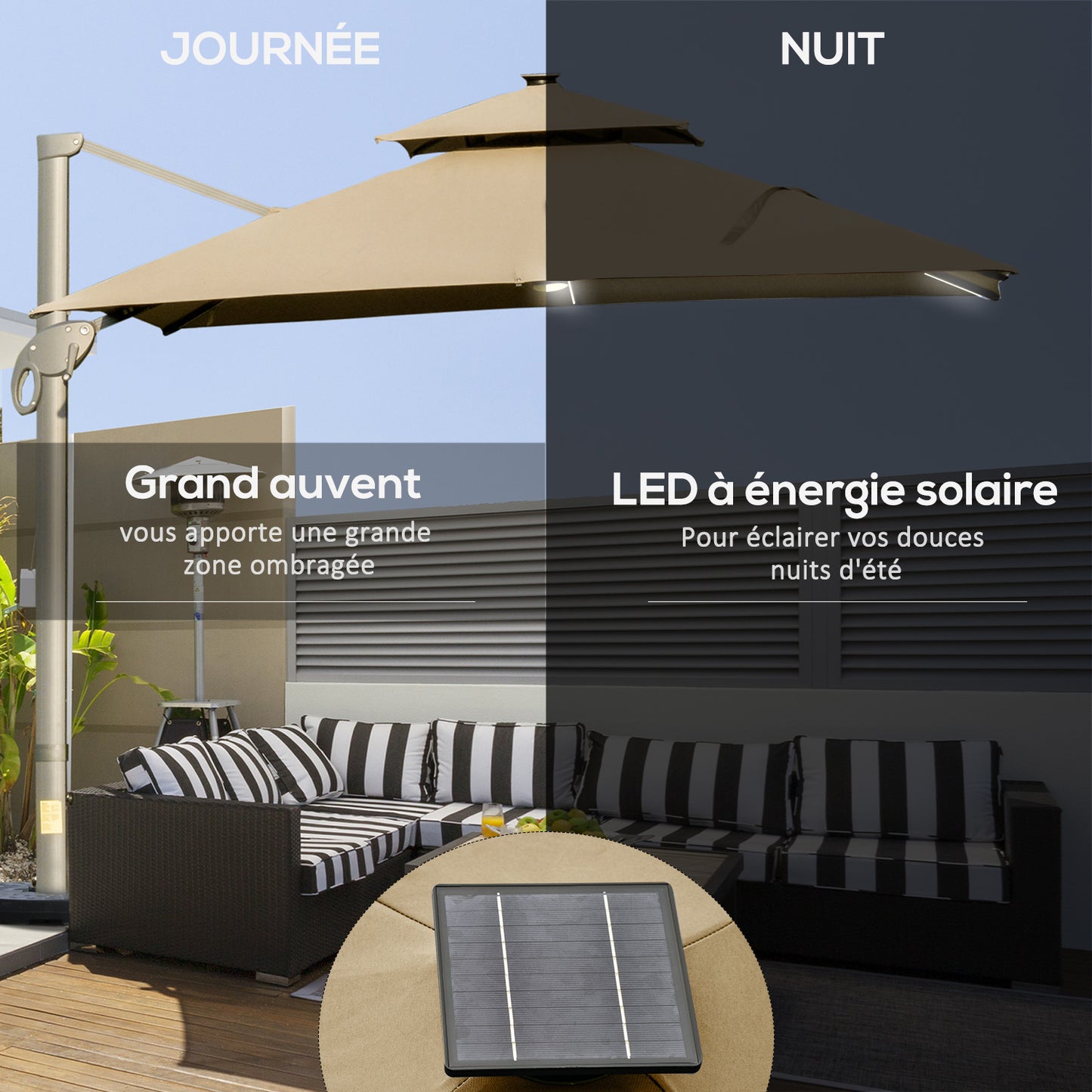 Outsunny 3 x 3(m) Aluminium Sun Square Canopy Top w/ Adjustable Pole Angle Khaki