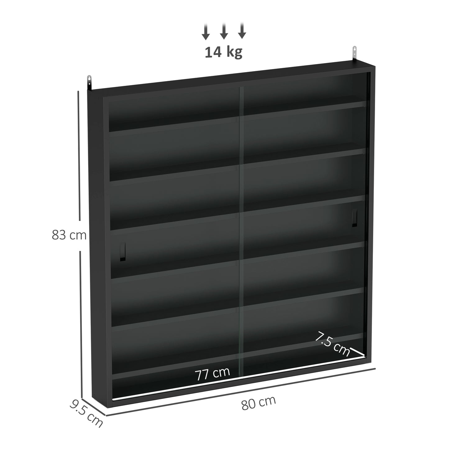 HOMCOM Six Shelf Display Cabinet, with Glass Doors - Black