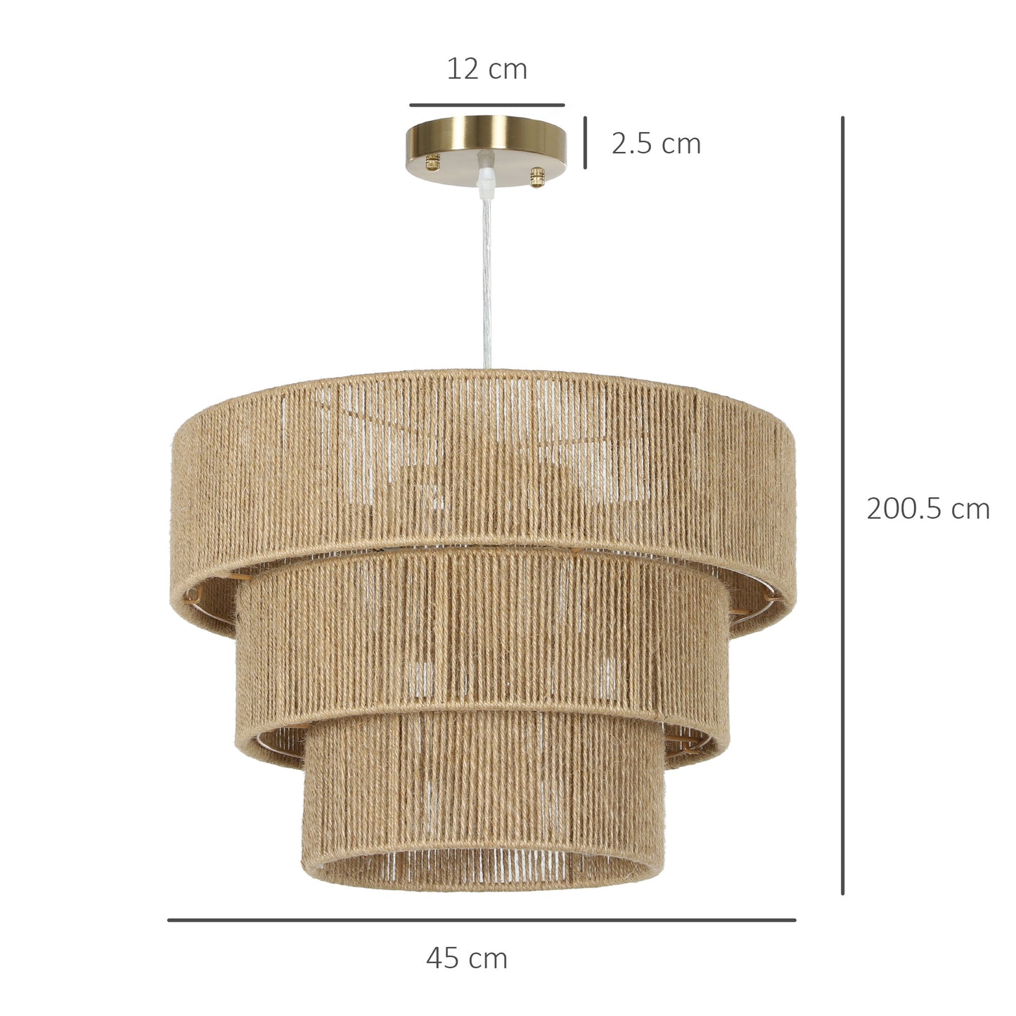 HOMCOM Hemp Rope Ceiling Light, 3-Layer Boho Pendant Light, E14 Vintage Ceiling Lamp Fixtures for Living Room, Bedroom, Kitchen, Hallway, Light Brown
