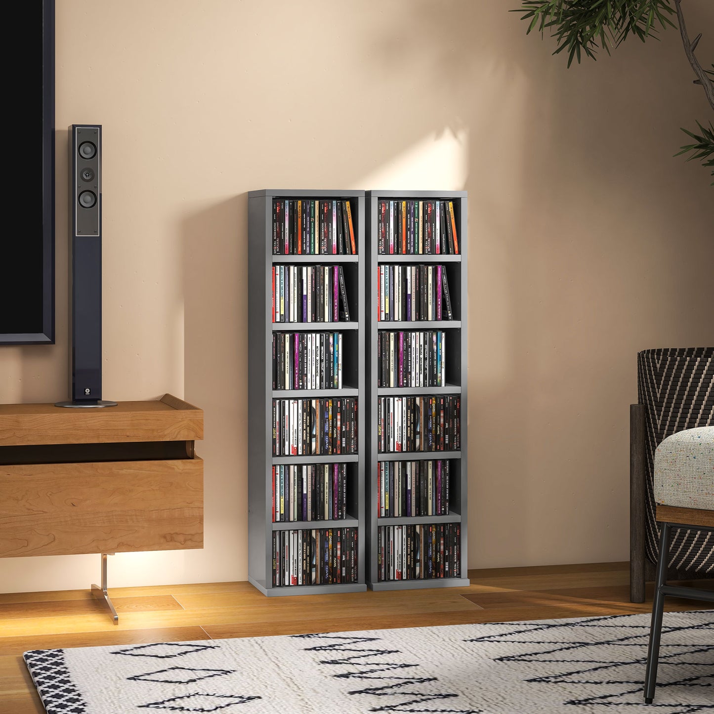 HOMCOM Set of Two 102 CD Storage Units - High Gloss Grey