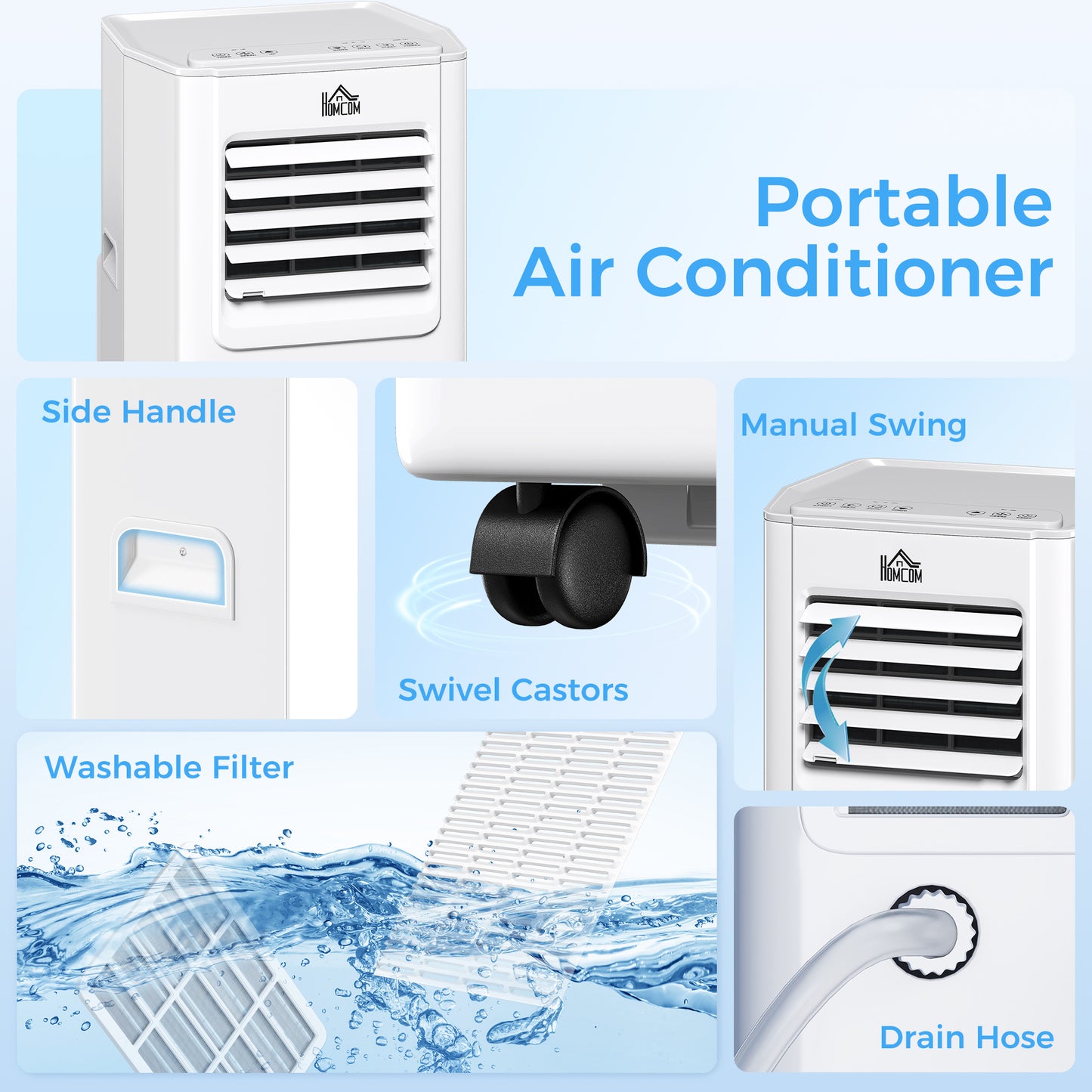 HOMCOM 5000 BTU Portable Air Conditioner, 4-in-1 Air Conditioning Unit, Dehumidifier, Cooling, Fan, Sleep Mode, with Remote Control, 2 Speeds, 24H Timer, Window Venting Kit, 12m²