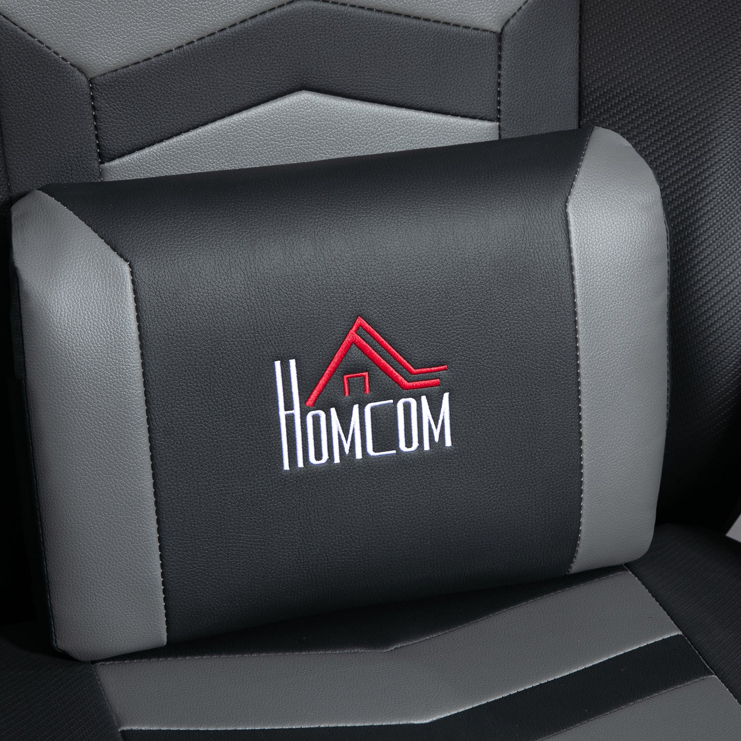 HOMCOM Massage Recliner Chair with Remote, PU Leather Recliner Armchair with Cup Holders and Side Pockets, Racing Style Reclining Chair with Headrest, 360° Swivel, Lumbar Support, Grey