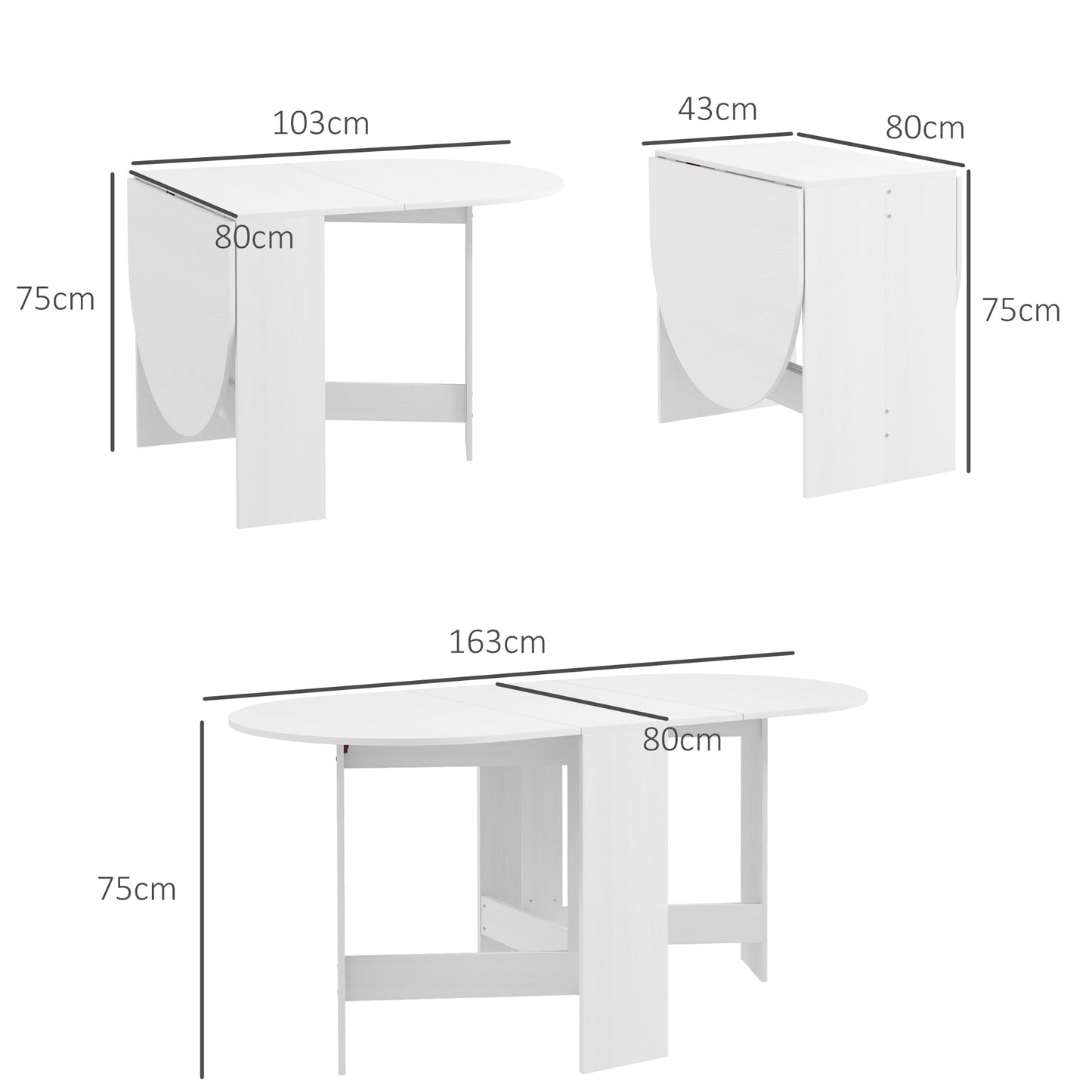 HOMCOM Folding Dining Table, Drop Leaf Table for Small Spaces, Oval Tabletop for Dining Room, Ash Wood-Effect
