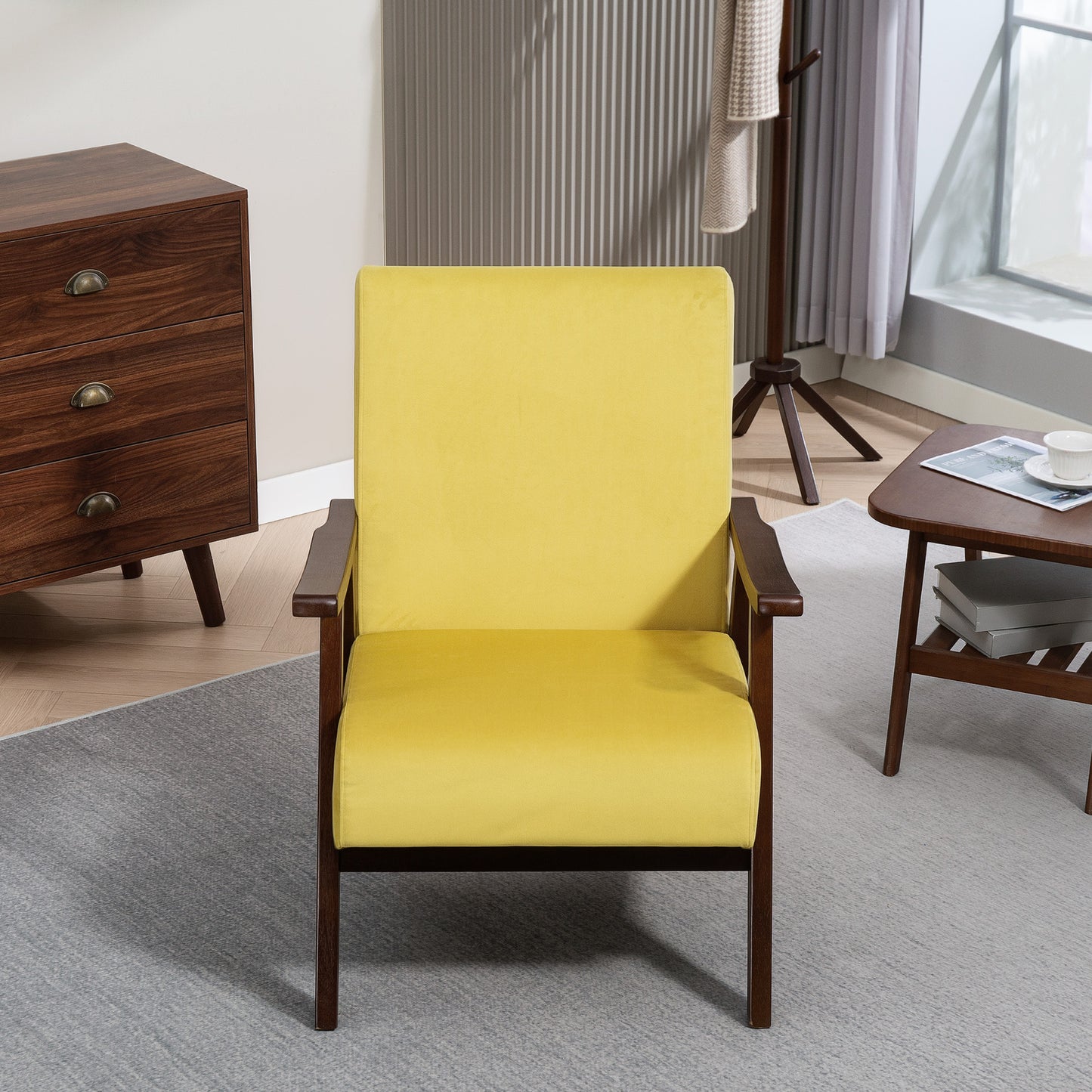 HOMCOM Nordic Accent Chair, Upholstered Velvet Armchair with Solid Wood Frame and Soft Thick Padded for Living Room, Bedroom, Champagne