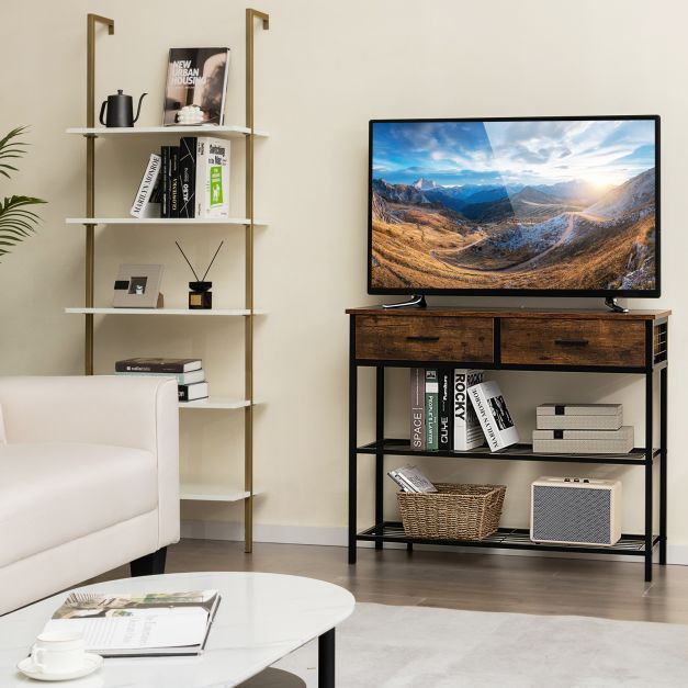 Entryway Console Table with 2 Drawers and 2-Tier Shelves-Coffee