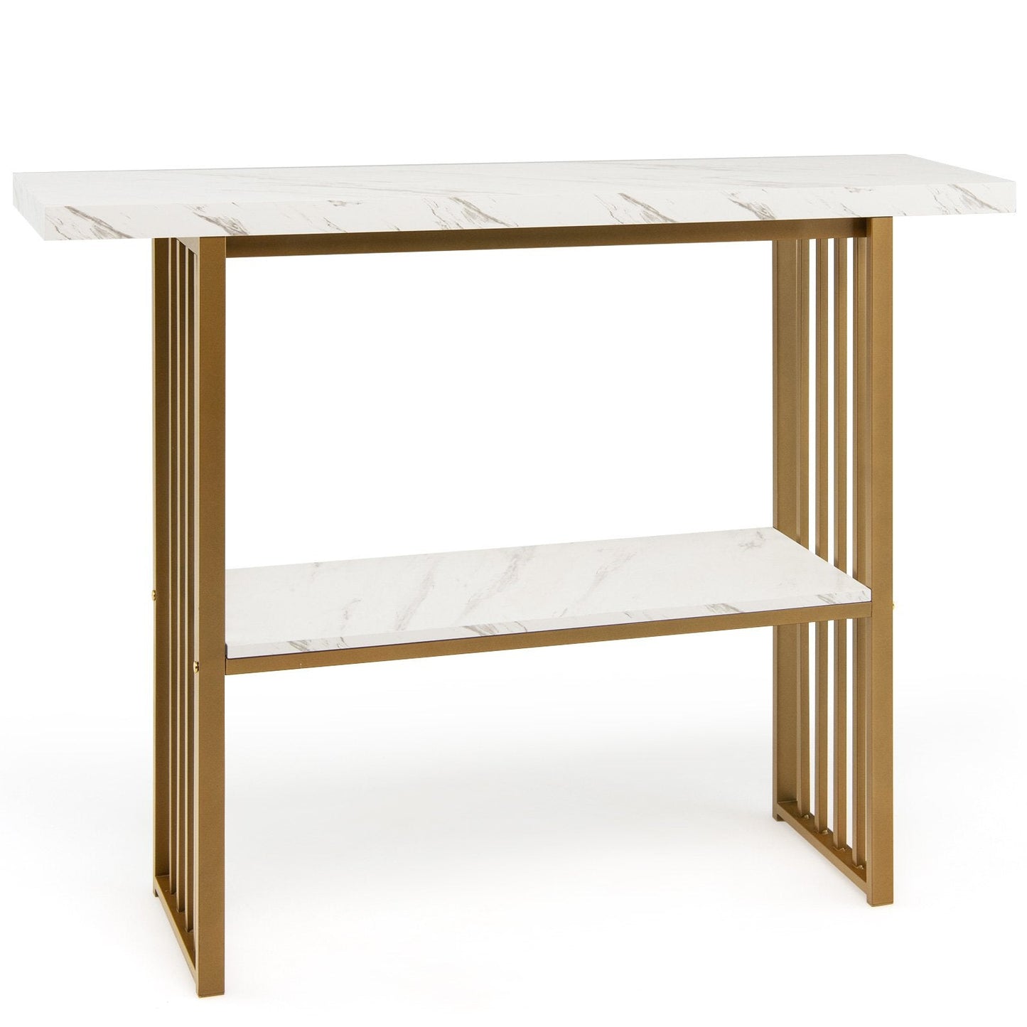 2-Tier Faux Marble Console Table for Entryway Living Room Bedroom-White & Golden