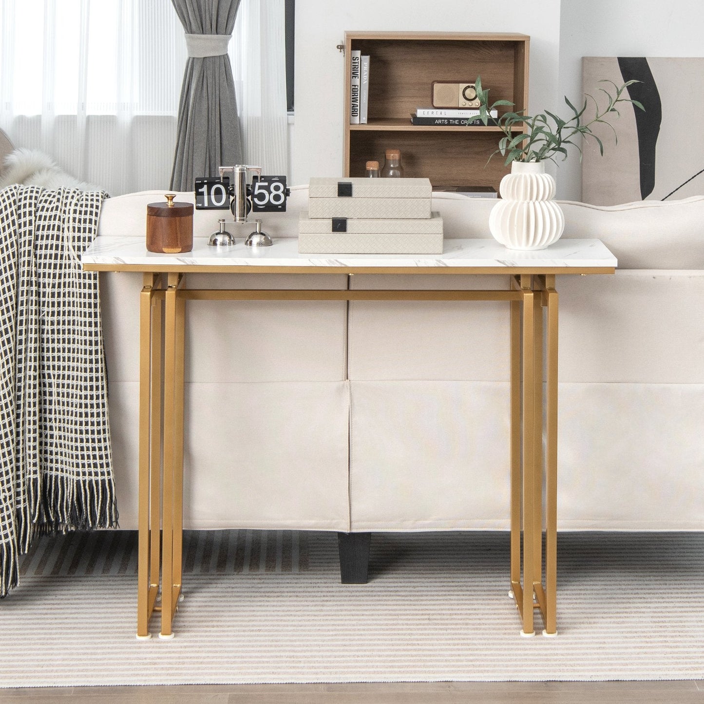 Modern Faux Marble Top Entryway Table with Heavy-duty Metal Frame-Golden