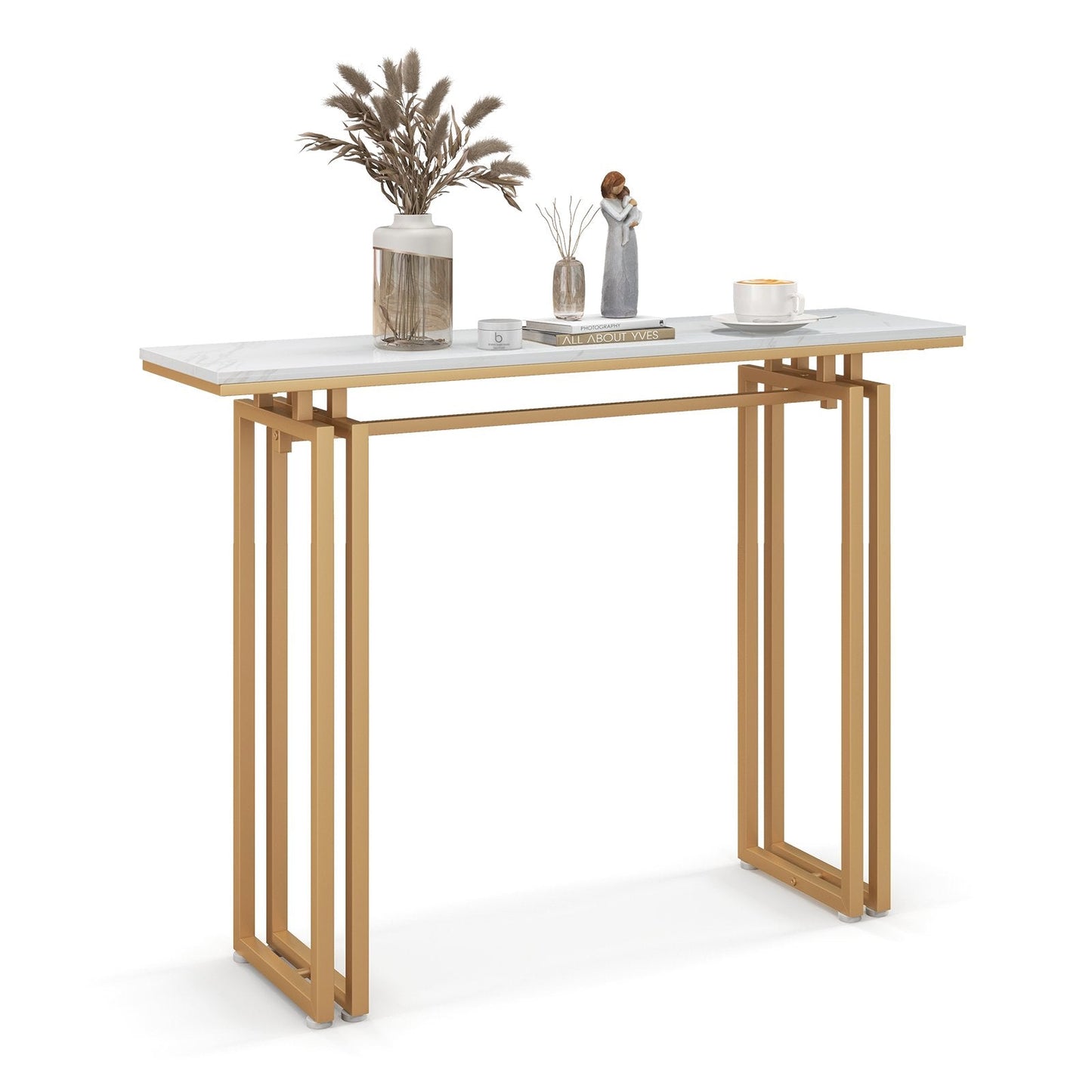 Modern Faux Marble Top Entryway Table with Heavy-duty Metal Frame-Golden