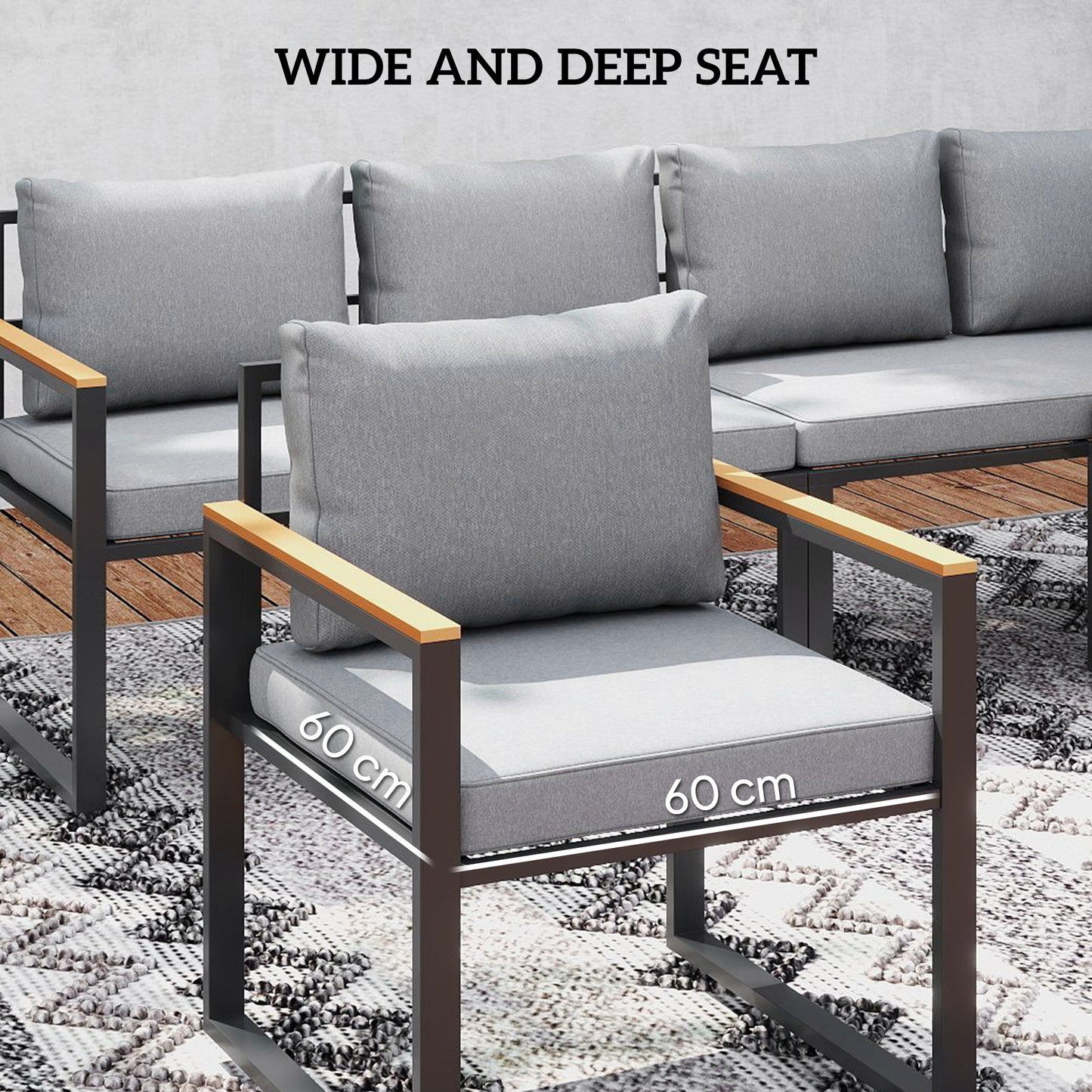 Outsunny Six Piece L Shaped Garden Furniture Set with 3 Loveseats - Natural Wood Finish