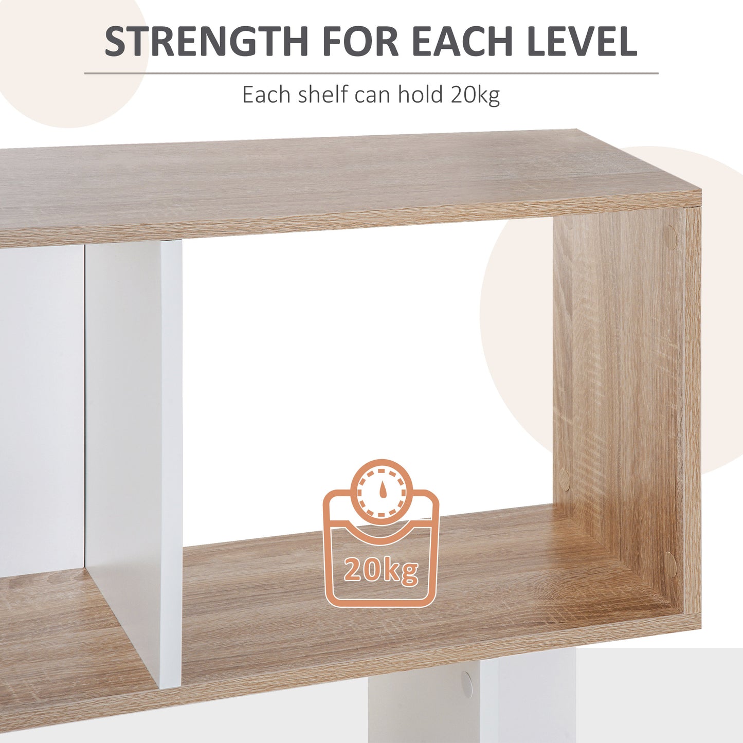 HOMCOM Bookcase, S-Shaped Wooden Bookshelf, 5/6 Tiers Freestanding Storage Shelf, Home Office Decorative Display Stand Rack, Oak and White, 24D x 60W x 184.5H