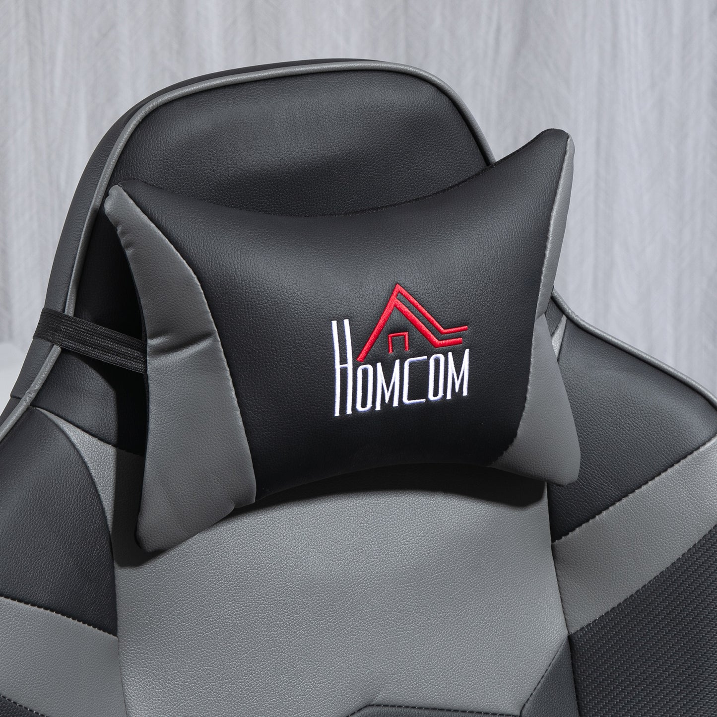 HOMCOM Massage Recliner Chair with Remote, PU Leather Recliner Armchair with Cup Holders and Side Pockets, Racing Style Reclining Chair with Headrest, 360° Swivel, Lumbar Support, Grey