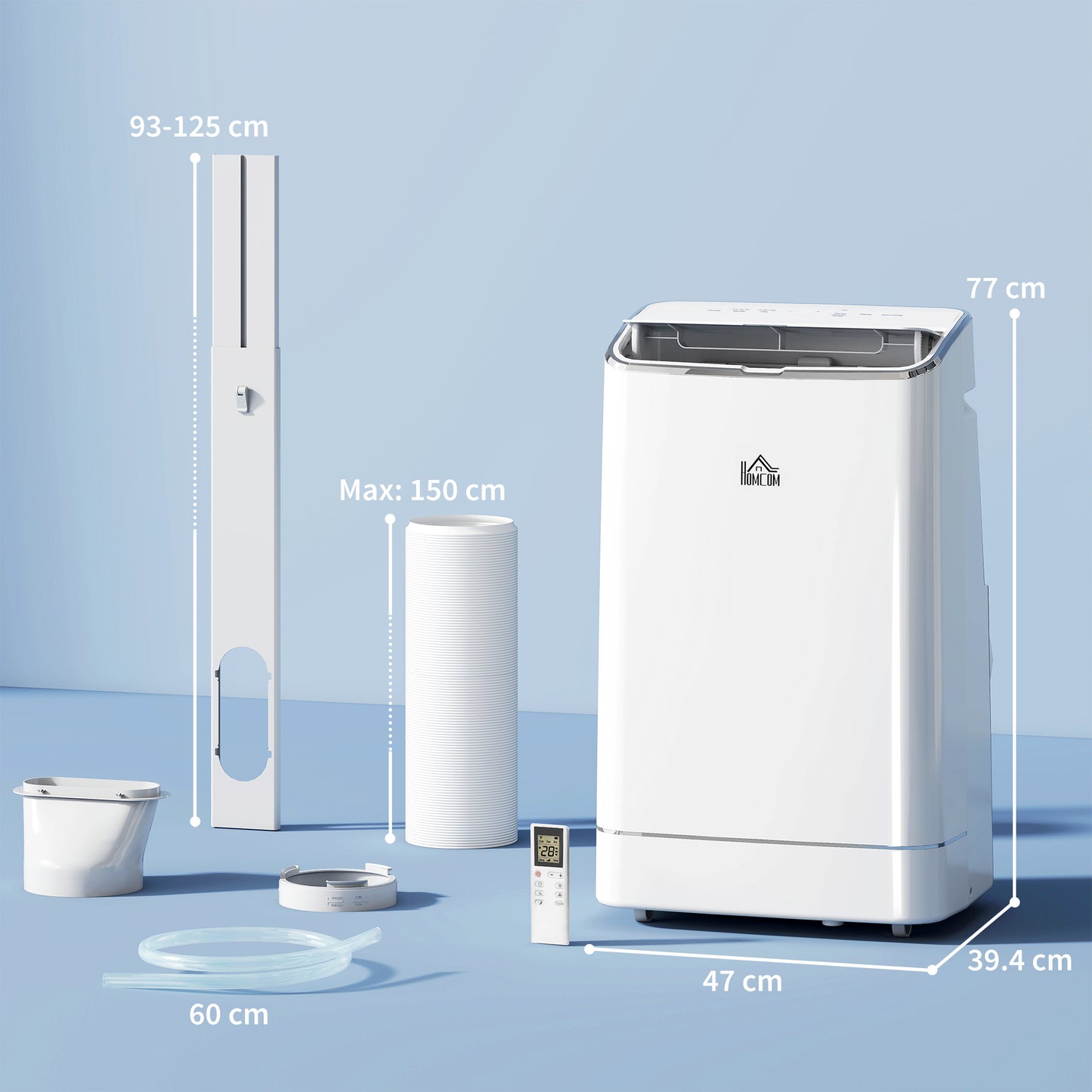 HOMCOM 14000 BTU Mobile Air Conditioner, 35m², Smart Home WiFi, with Dehumidifier, Fan, 24H Timer, Window Kit, White