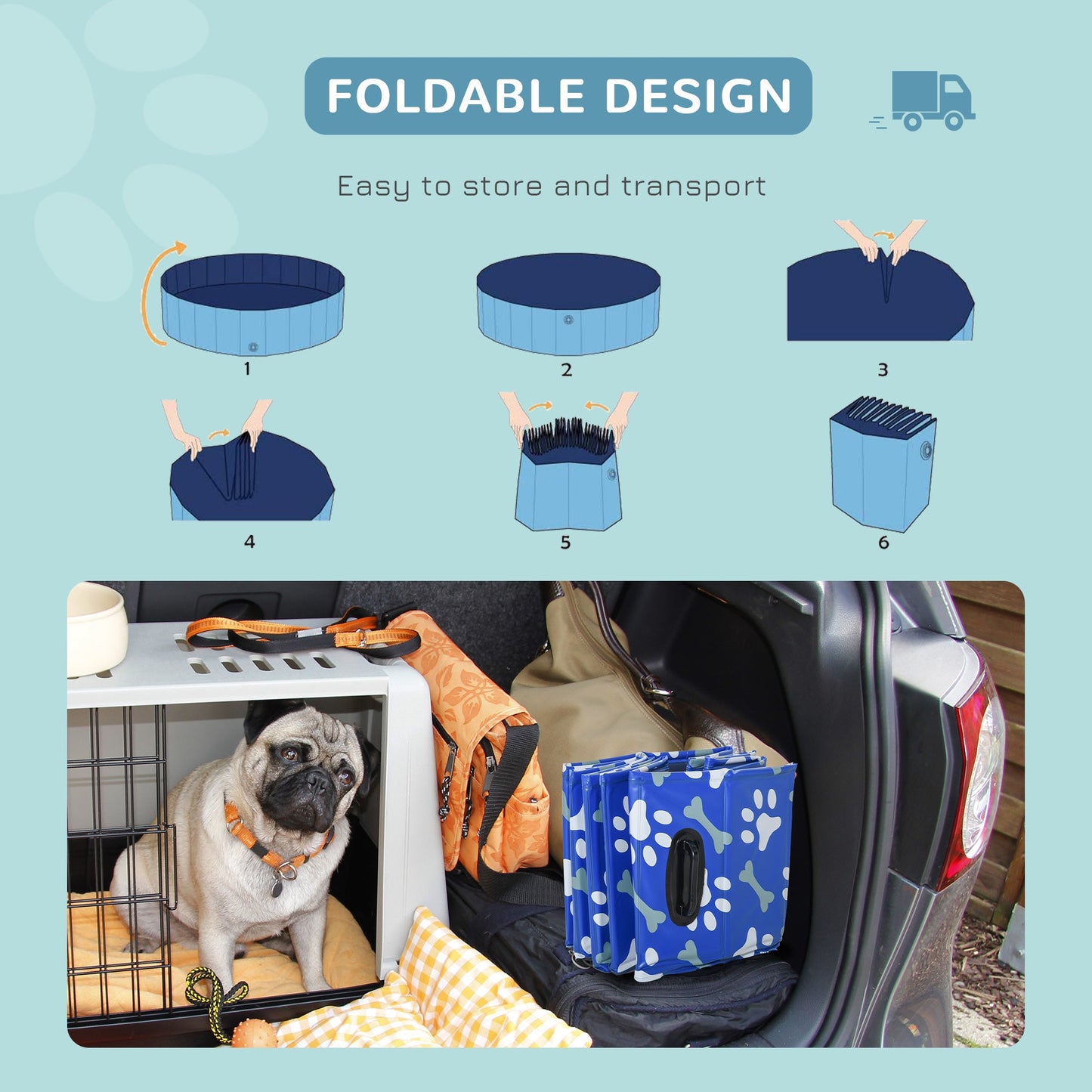 PawHut Foldable Dog Paddling Pool Pet Cat Swimming Pool Indoor/Outdoor Collapsible Bathing Tub Shower Tub Puppy 100 × 30H cm M Sized