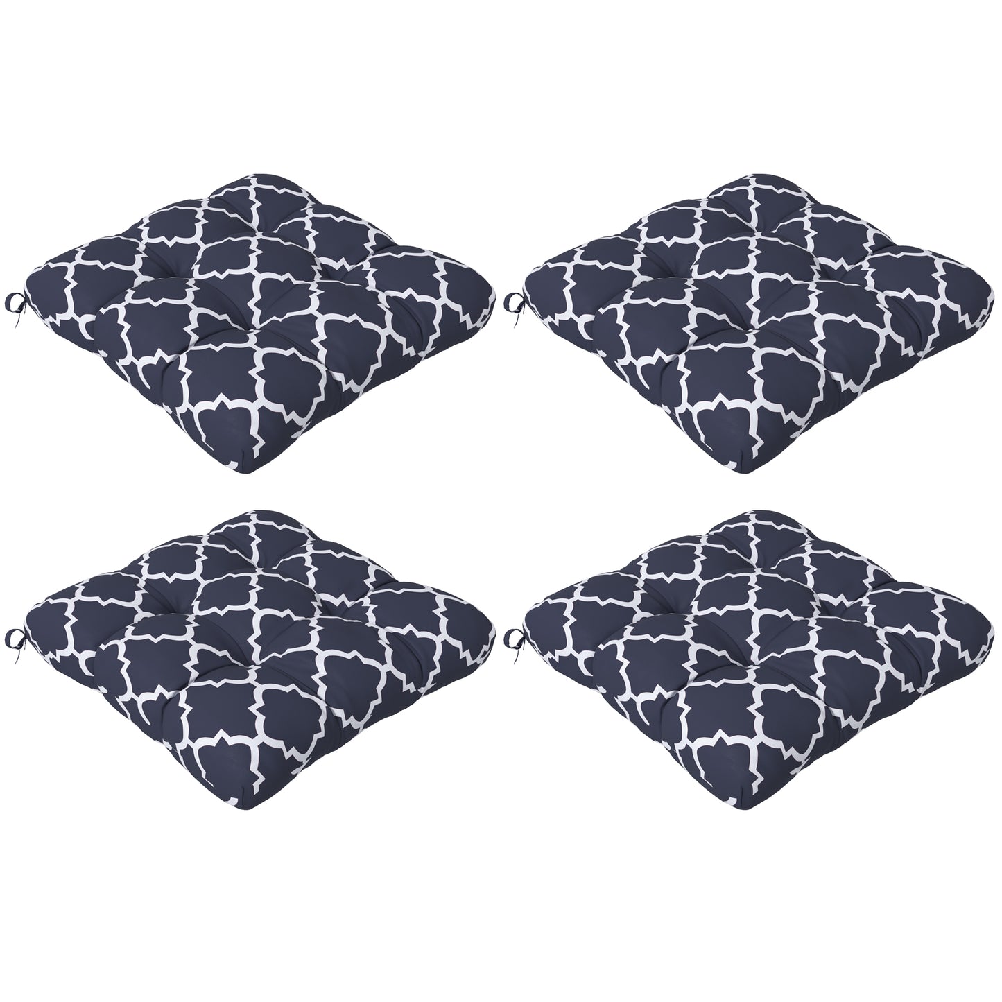 Outsunny 4-Piece Seat Cushion Pillows Replacement, Patio Chair Cushions Set with Ties for Indoor Outdoor, Blue