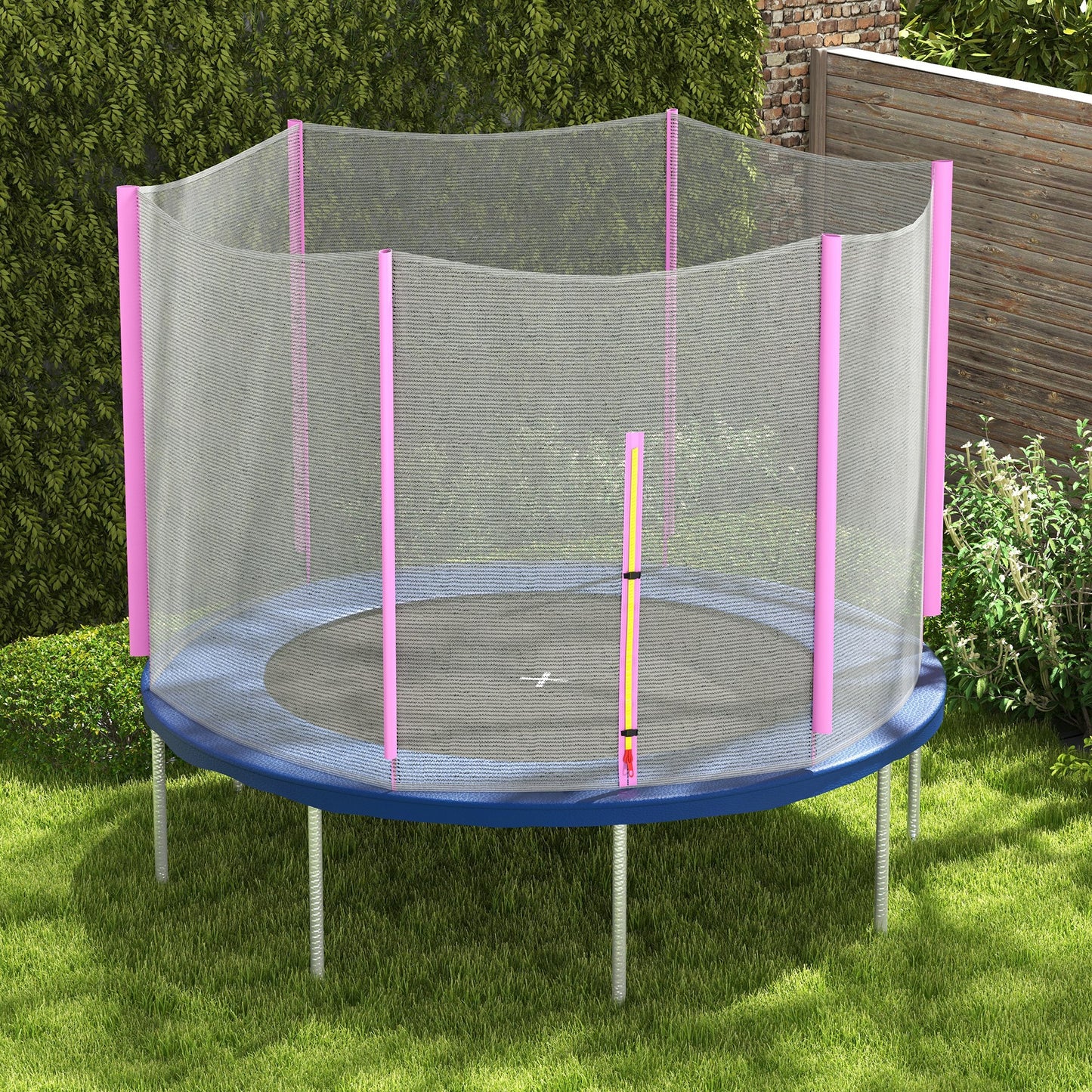 SPORTNOW 10ft Trampoline Net Replacement with 6 Plastic Pole Covers, Weather-Resistant Trampoline Netting Replacement with Zipped Entrance, Poles Not Included, Pink