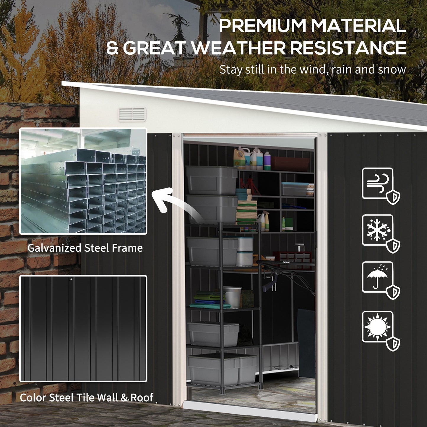 Outsunny 3.3 x 2.68m Corrugated Metal Shed - Black