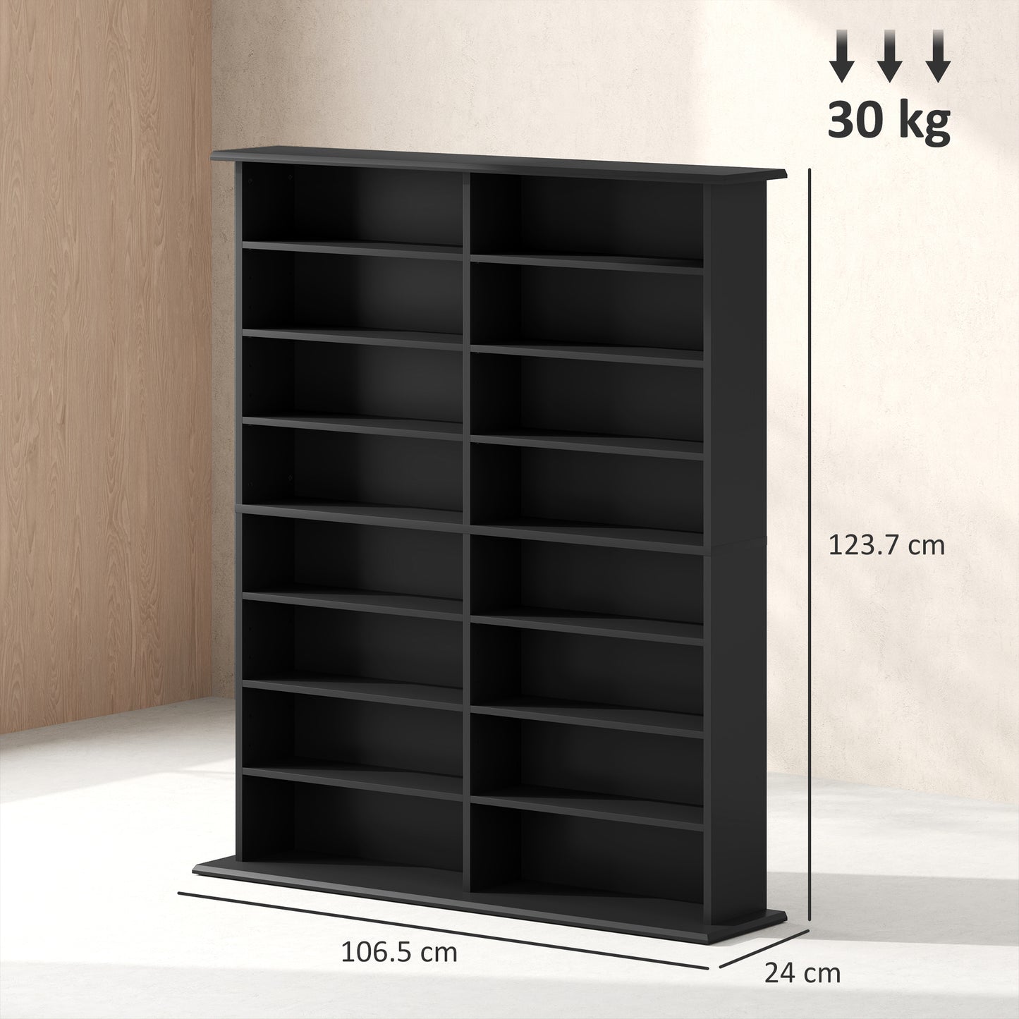 HOMCOM 16-Compartment Media Shelf - Black