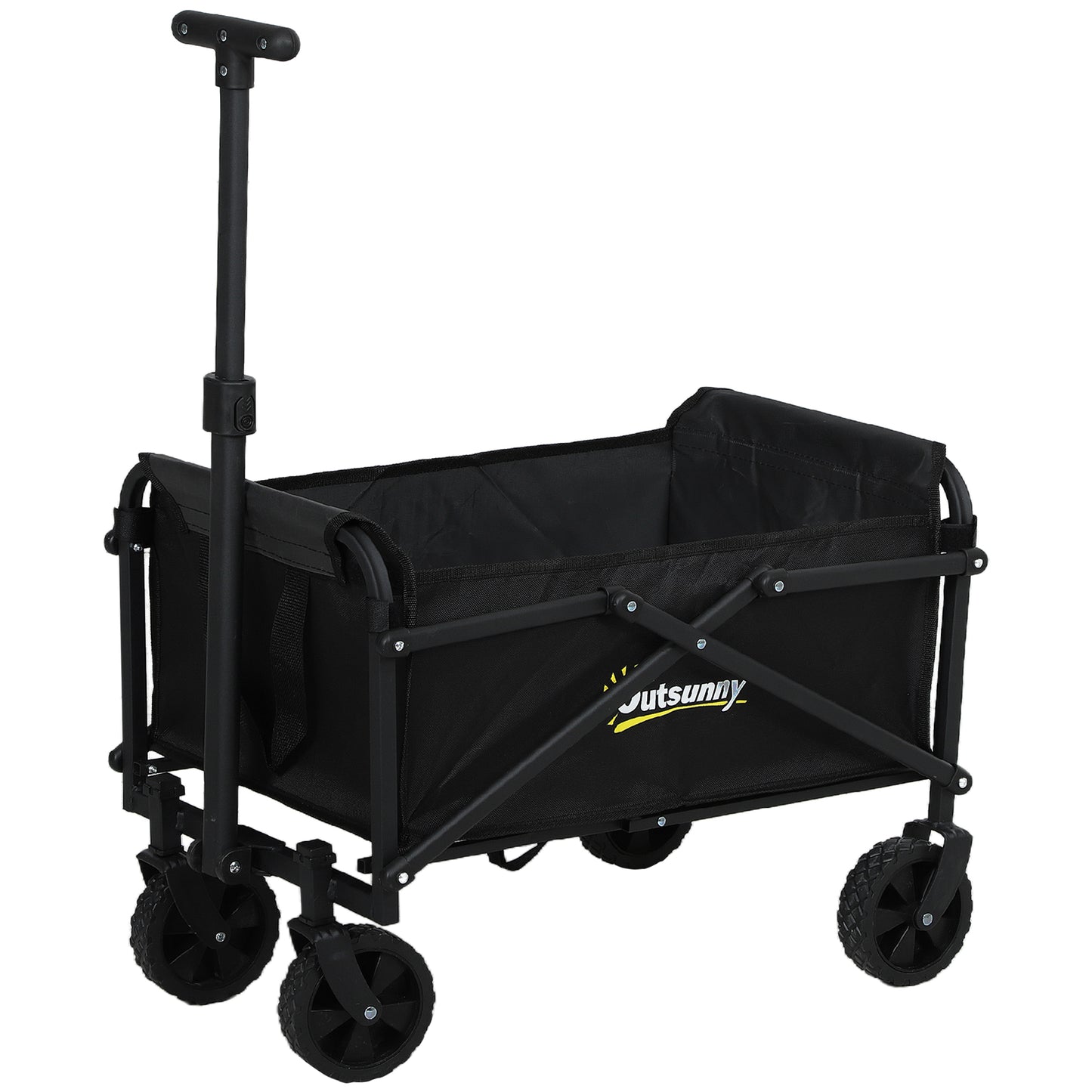 Outsunny 41L Festival Trolley on Wheels, Small Garden Folding Trolley Cart, 60kg Heavy Duty Collapsible Folding Wagon with Adjustable Handle and Carrying Bag for Beach, Camping, Festival, Black