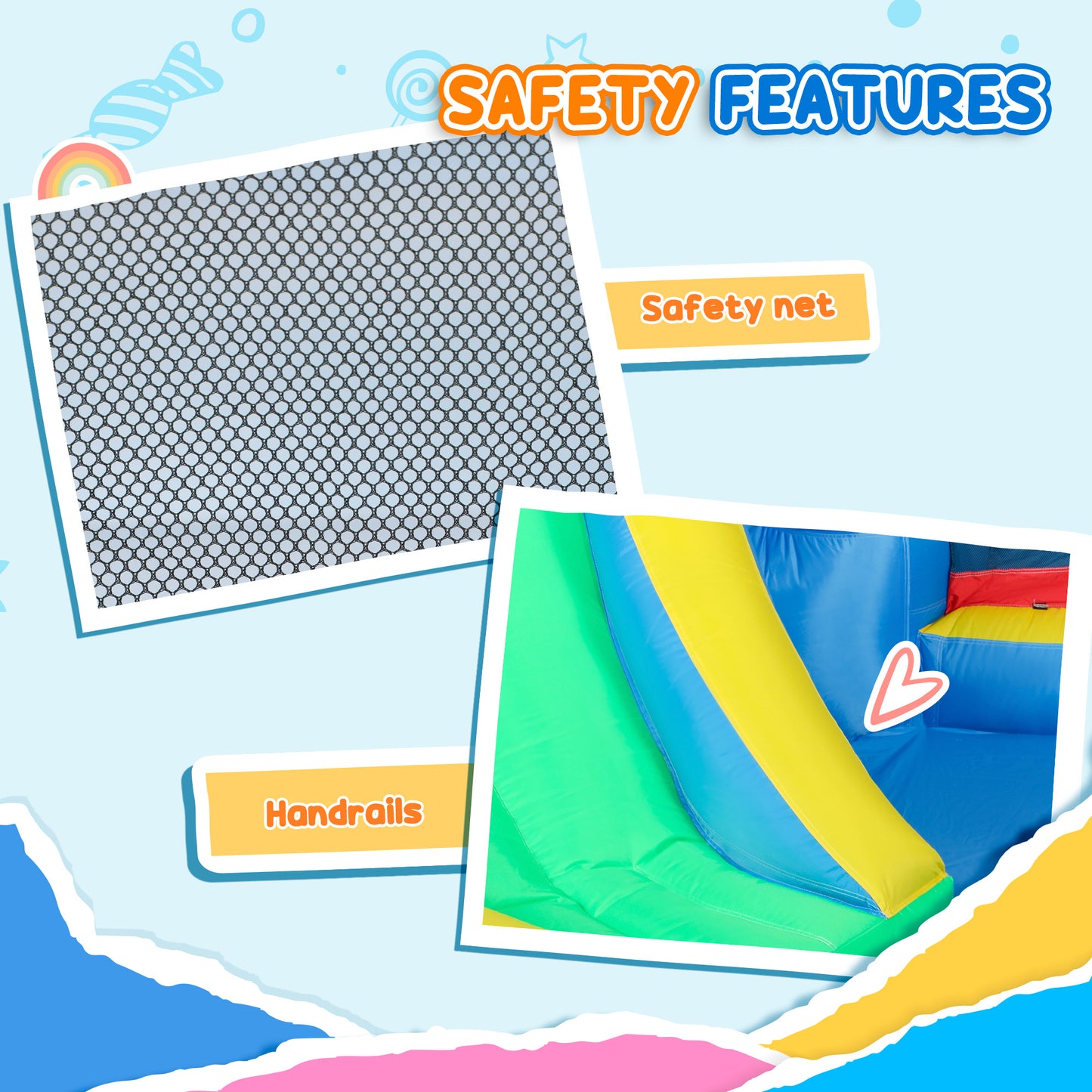 AIYAPLAY Inflatable Bouncy Castle with 550W Blower, Basketball Hoop, Long Slide, Dart Board, Carrying Bag, 385 x 290 x 180 cm