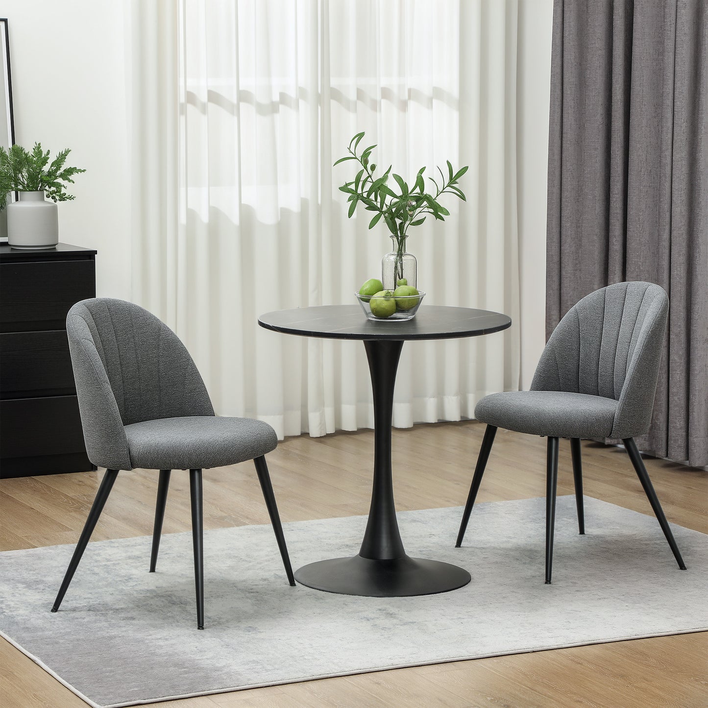 HOMCOM Velvet Dining Chairs Set of 2, Modern Upholstered Kitchen Chairs with Metal Legs, Shell Backrest and Padded Seat for Dining Room, Bedroom, Living Room, Vanity, Grey