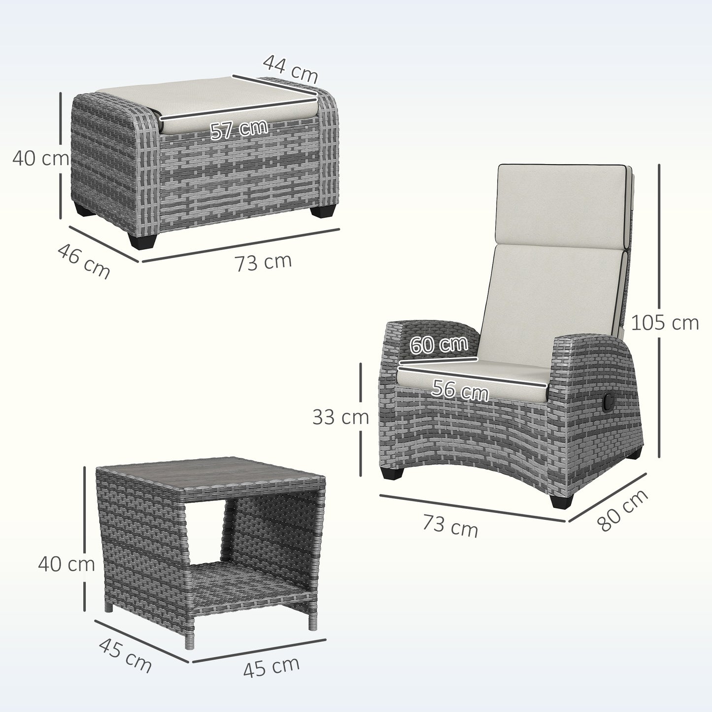 Outsunny 5-Piece Rattan Garden Furniture Set with Cushions - Grey