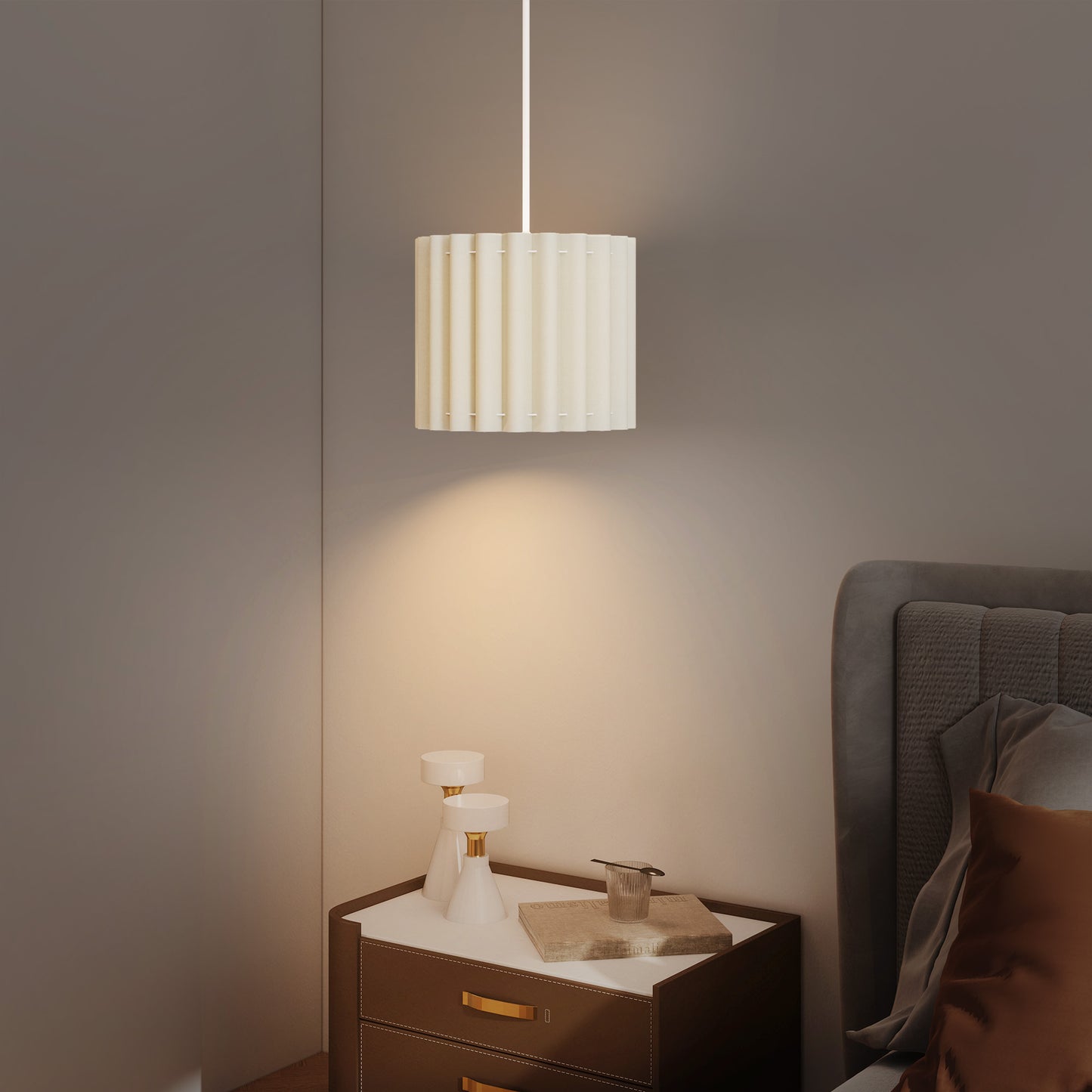 HOMCOM Linen Pendant Light, Modern Wave Ceiling Light Shade, E27 Lampshade for Living Room, Bedroom, Kitchen, Hallway, White