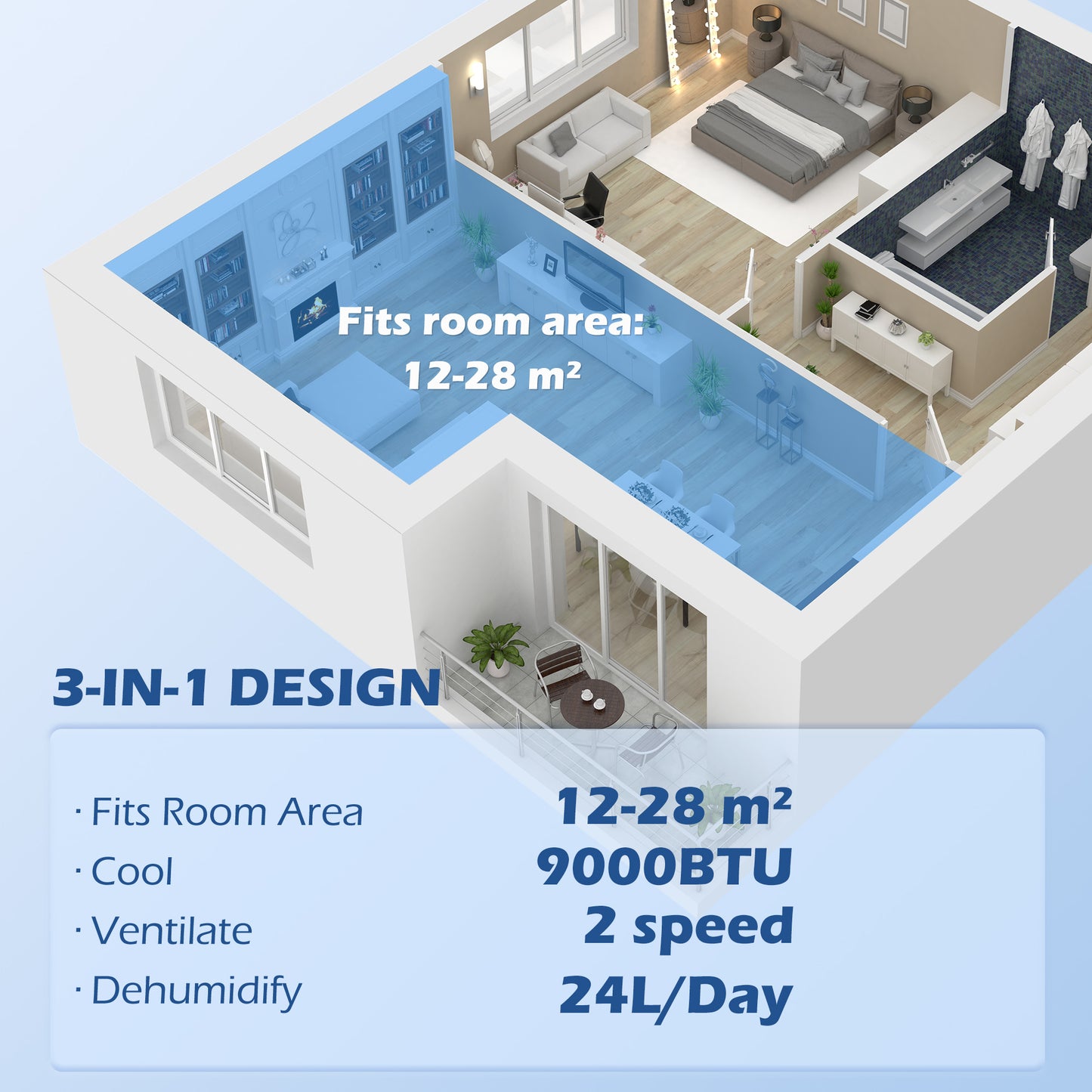 HOMCOM 9,000 BTU Mobile Air Conditioner for Room up to 28m², with Dehumidifier, 24H Timer, Wheels, Window Mount Kit