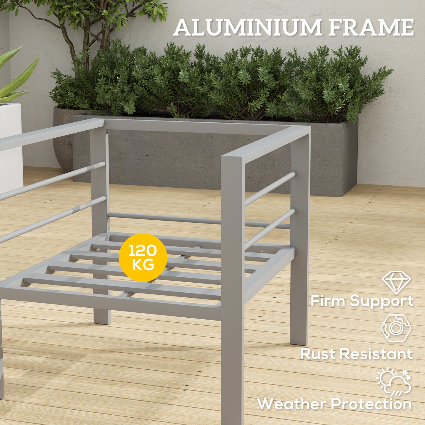 Outsunny Garden Sofa, All-Weather Garden Single Sofa with Removable Cushions, Metal Frame Outdoor Furniture for Balcony, Charcoal Grey