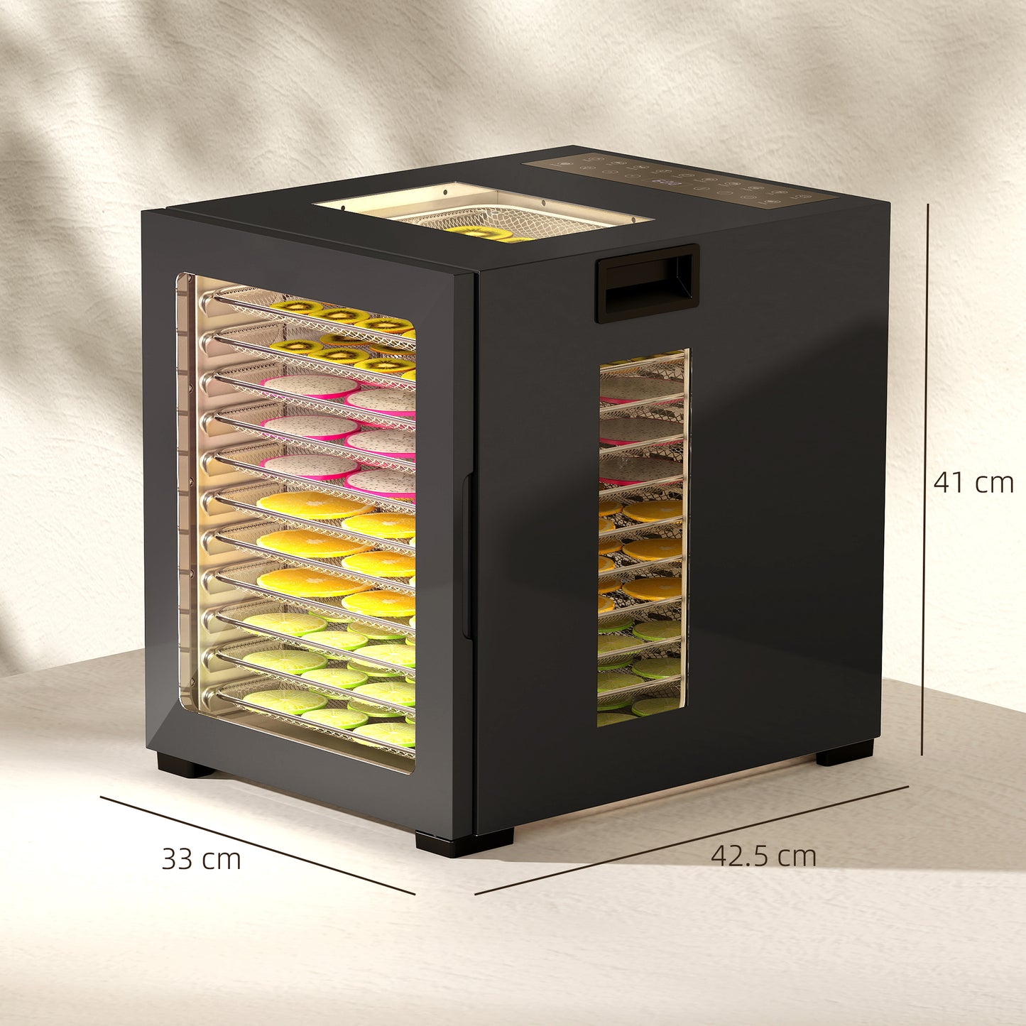 HOMCOM Food Dehydrator with 12 Stainless Steel Tray, 850W Food Dryer Machine with LED Touch Panel, 40-70℃ Adjustable Temperature, 48H Timer for Drying Fruit, Meat, Vegetable, Jerky, Pet Treat, Black
