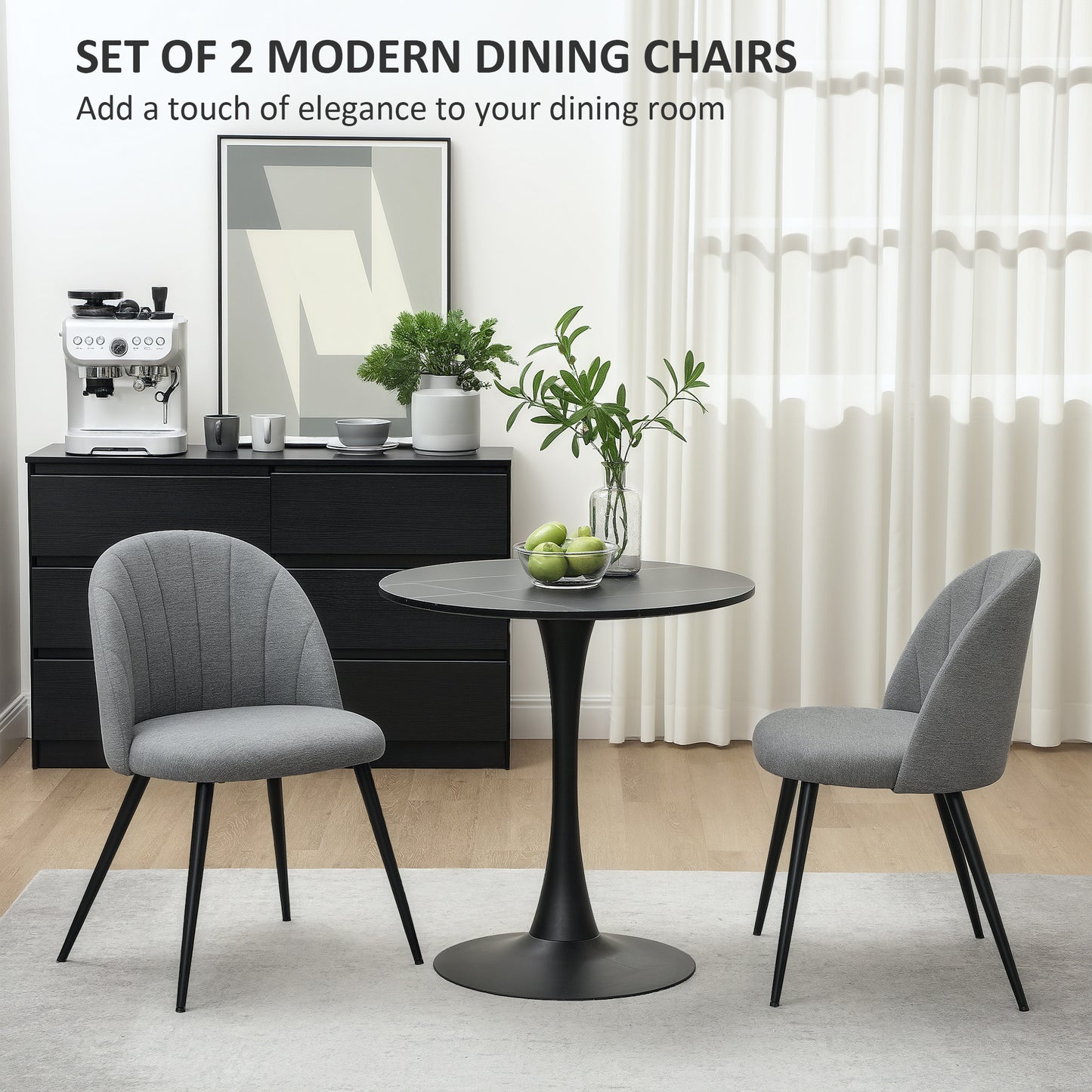 HOMCOM Velvet Dining Chairs Set of 2, Modern Upholstered Kitchen Chairs with Metal Legs, Shell Backrest and Padded Seat for Dining Room, Bedroom, Living Room, Vanity, Grey