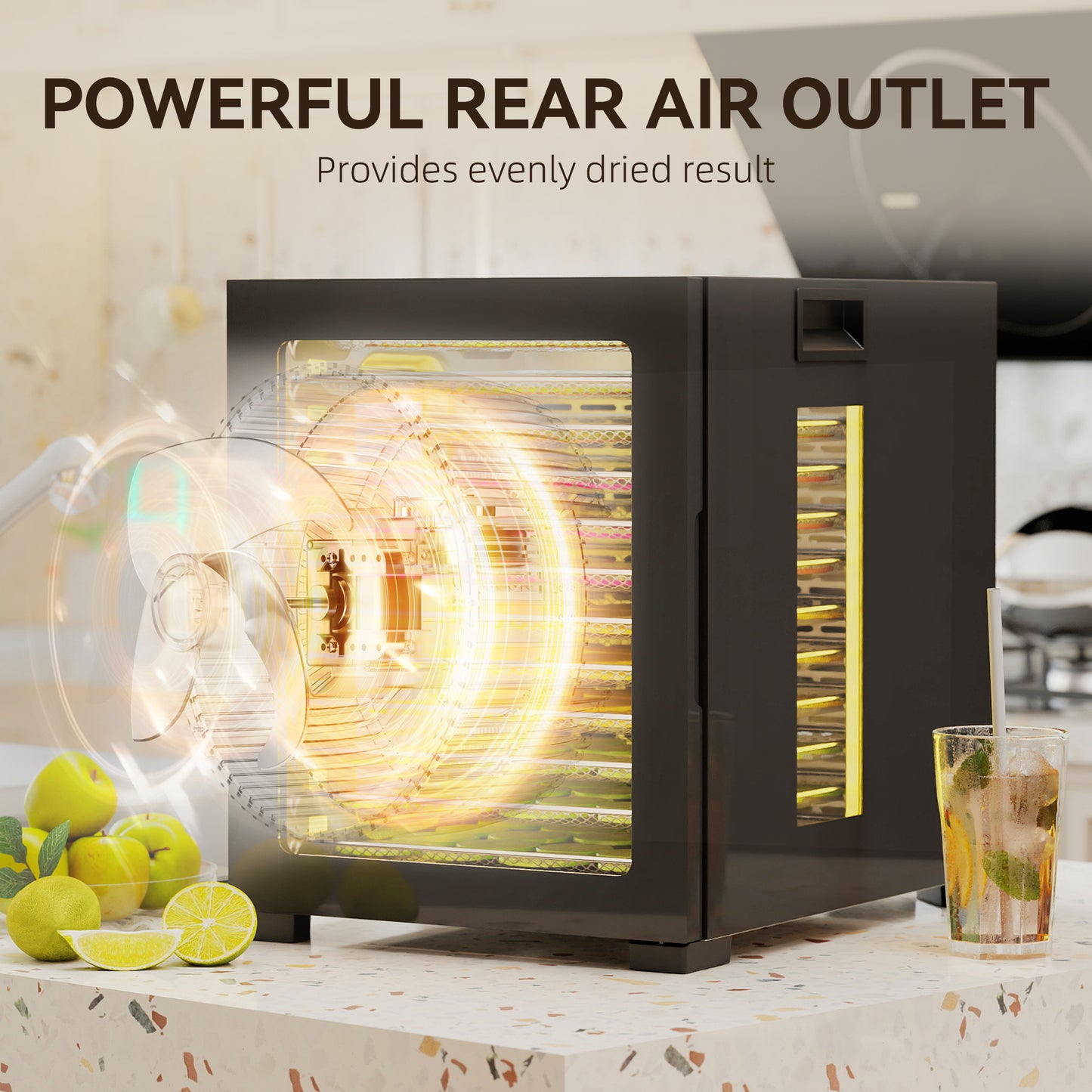 HOMCOM Food Dehydrator with 12 Stainless Steel Tray, 850W Food Dryer Machine with LED Touch Panel, 40-70℃ Adjustable Temperature, 48H Timer for Drying Fruit, Meat, Vegetable, Jerky, Pet Treat, Black