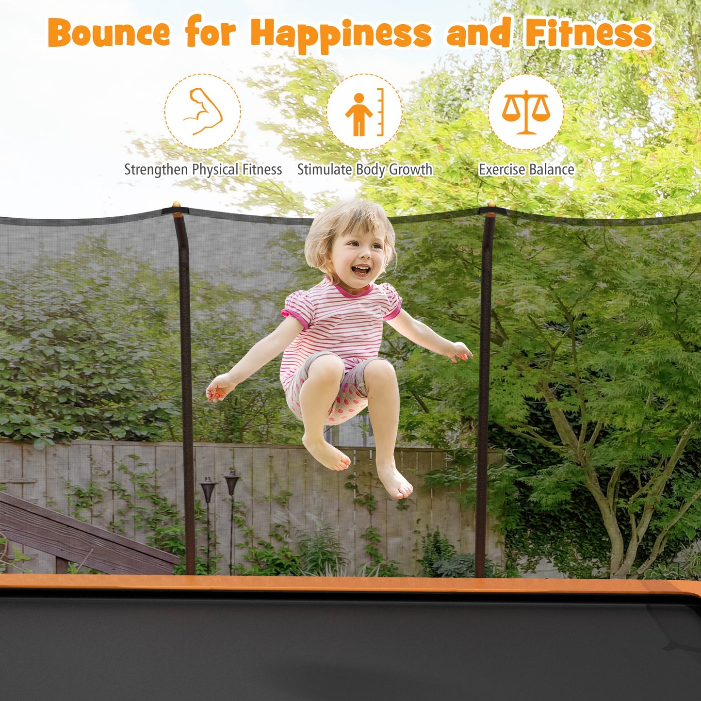 8 FT x 14 FT Rectangular Trampoline with Enclosure Net-Orange