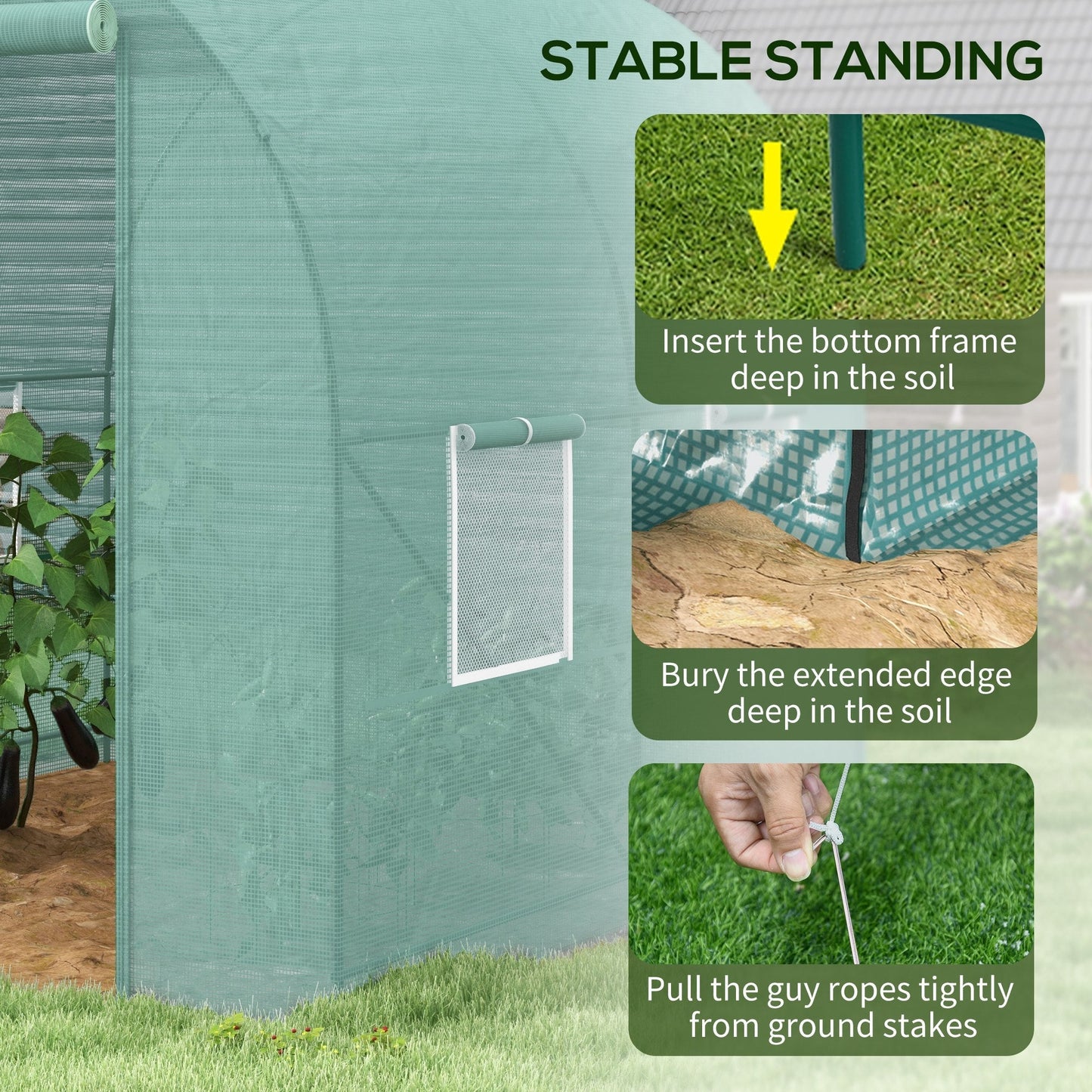 Home Essentials Reinforced Walk in Polytunnel Greenhouse with Roll Up Door, Galvanised Steel Frame and Zipped Door Windows, 2.5 x 2 m