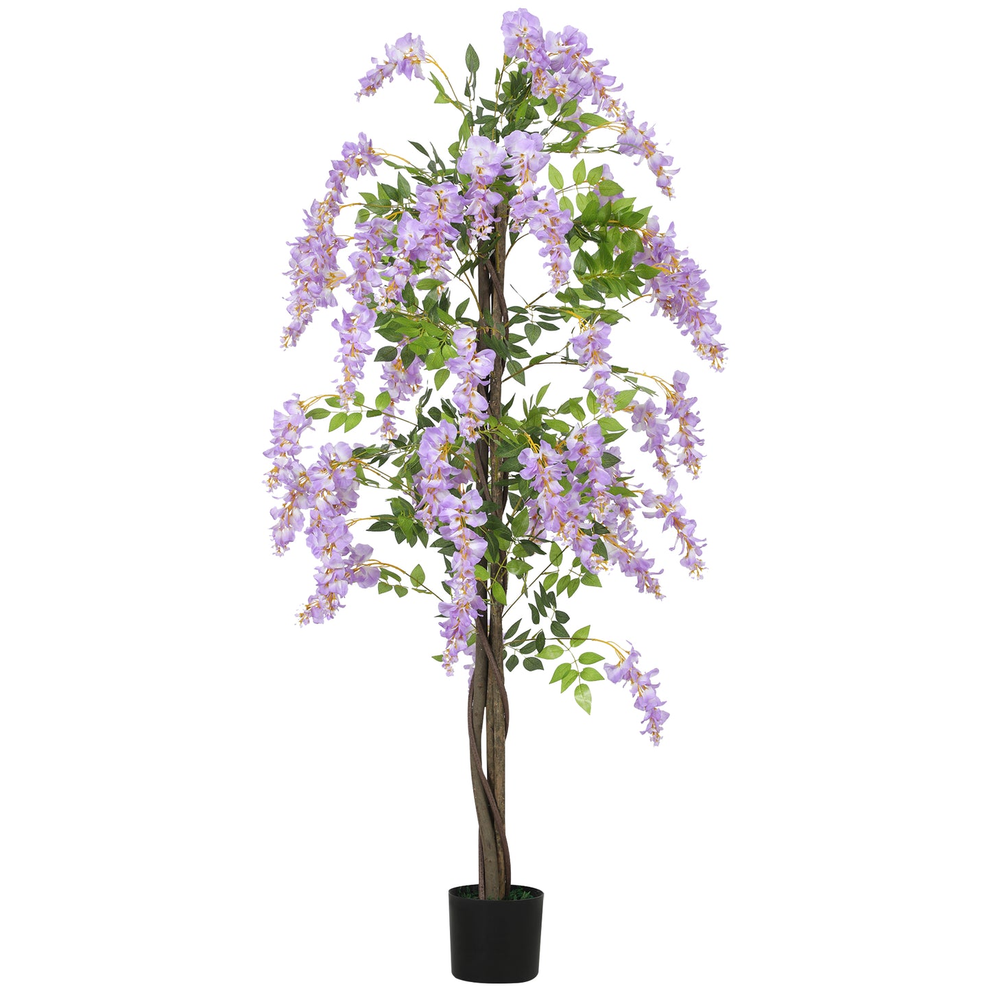 HOMCOM Artificial Wisteria Flower, Tall Fake Plant with 756 Leaves and 54 Flowers in Pot, Decorative Artificial Plant for Home Indoor Decor, 180 cm, Purple