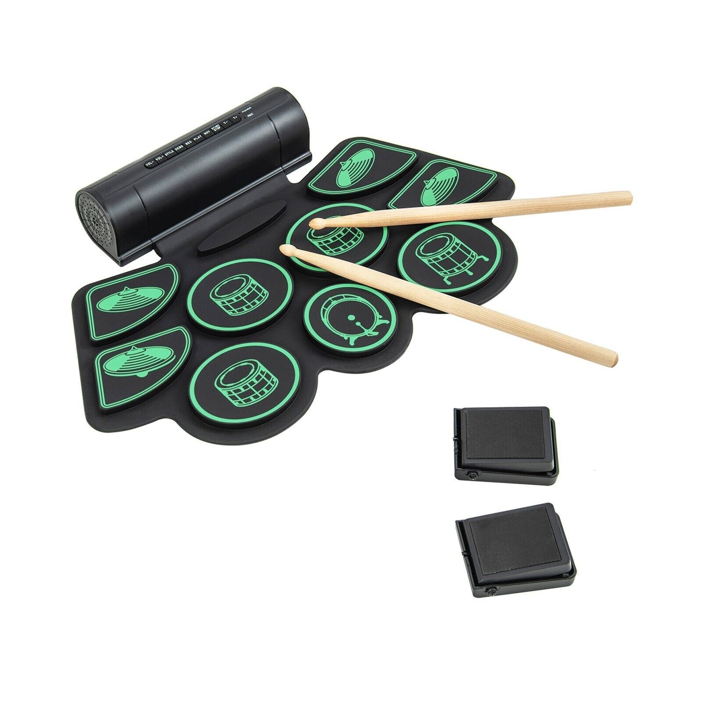 Portable 9 Pads Electric Drum Set with USB and MP3 Port-Green